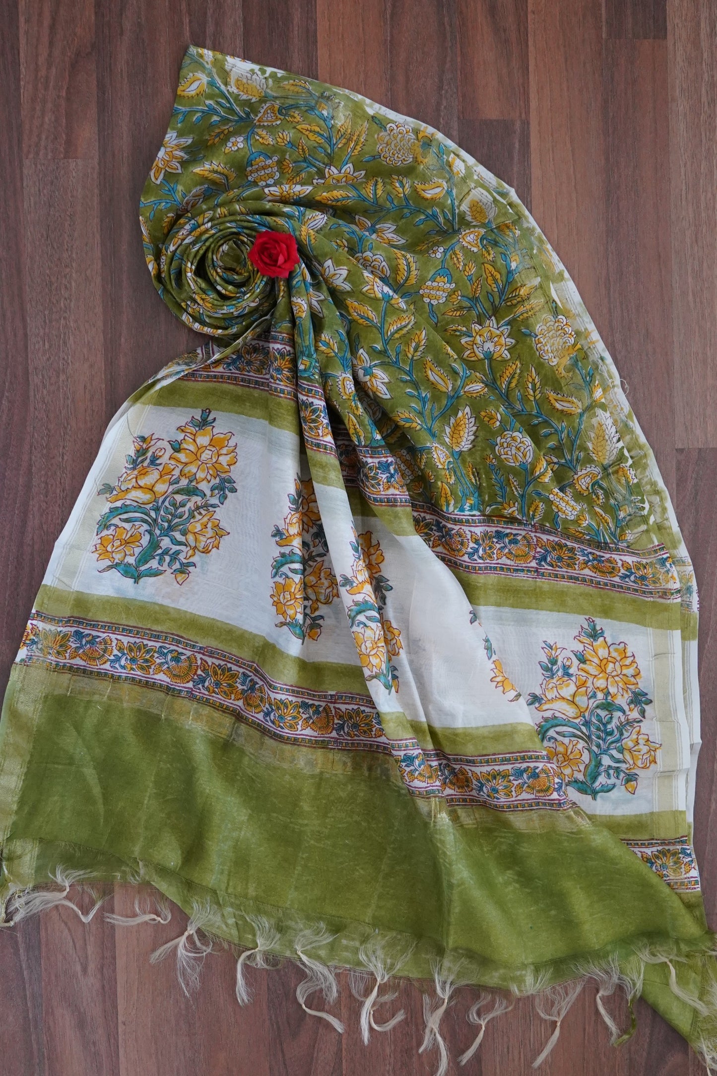Hand Block Printed Chanderi Silk Cotton Dupatta