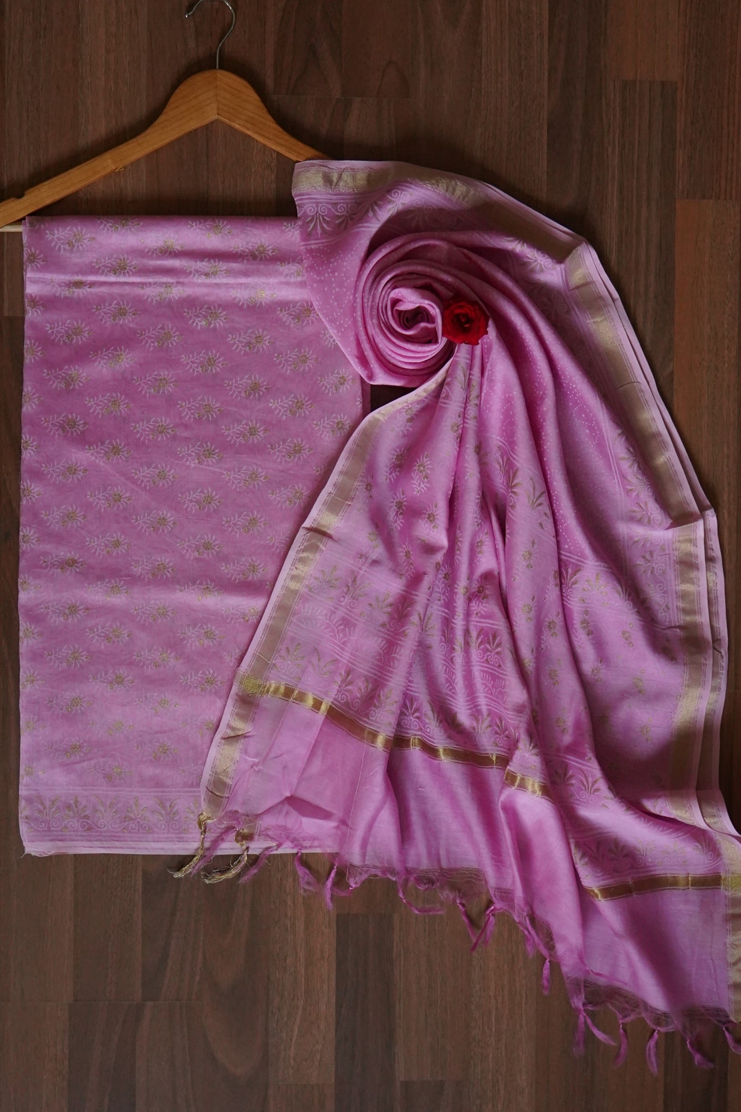 Hand Block Printed Chanderi Silk Cotton Suit Set
