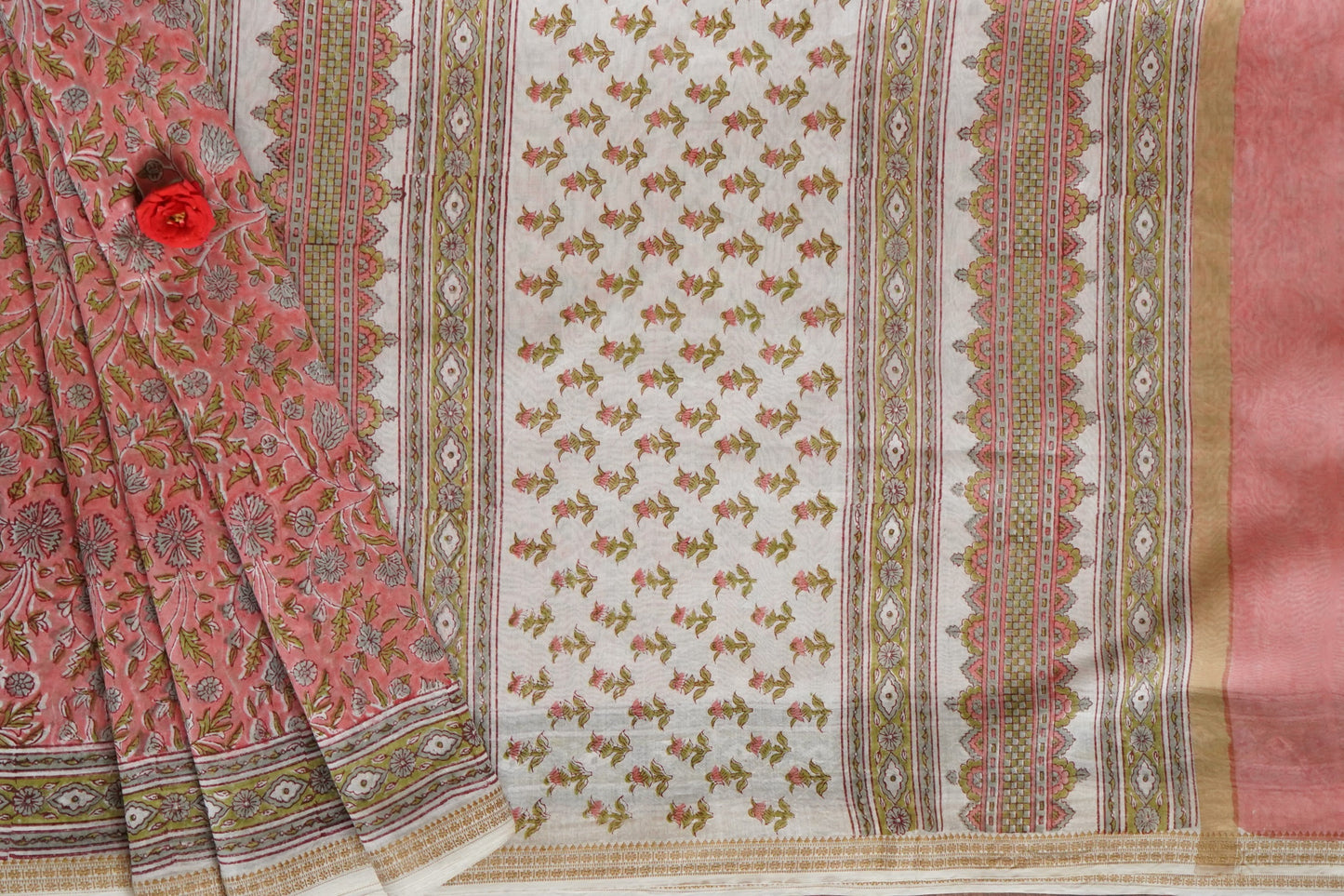 Hand Block Printed Chanderi Silk Cotton Saree