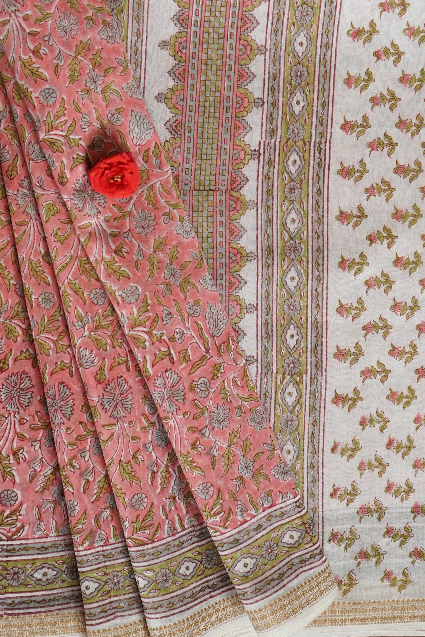 Hand Block Printed Chanderi Silk Cotton Saree