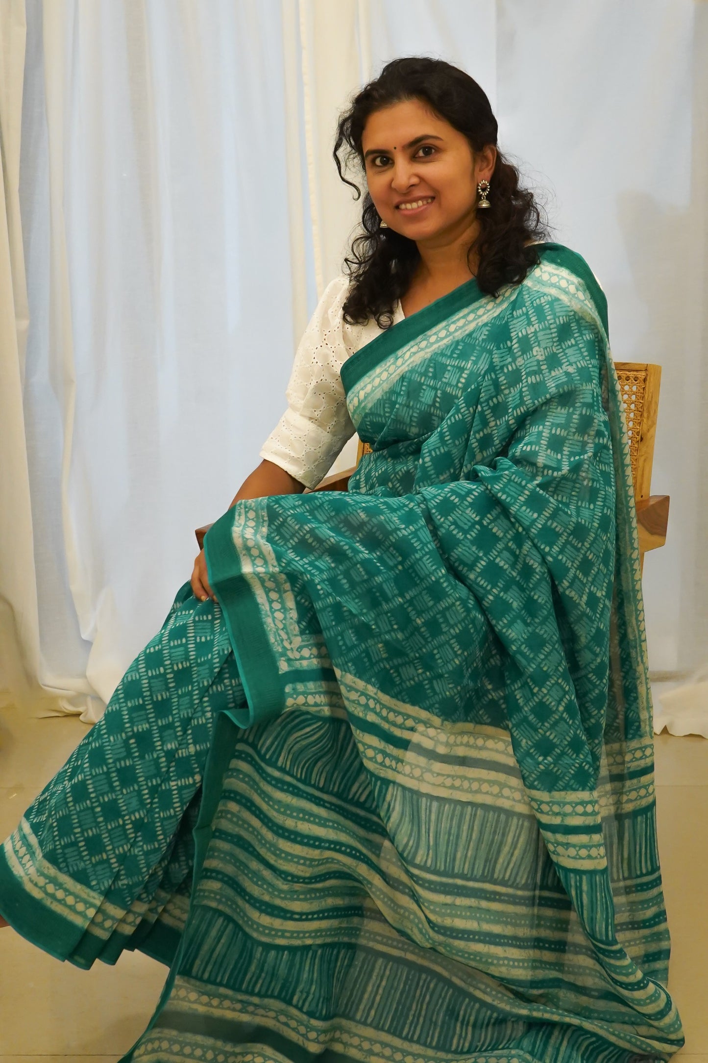 Hand Block Printed Chanderi Silk Cotton Saree