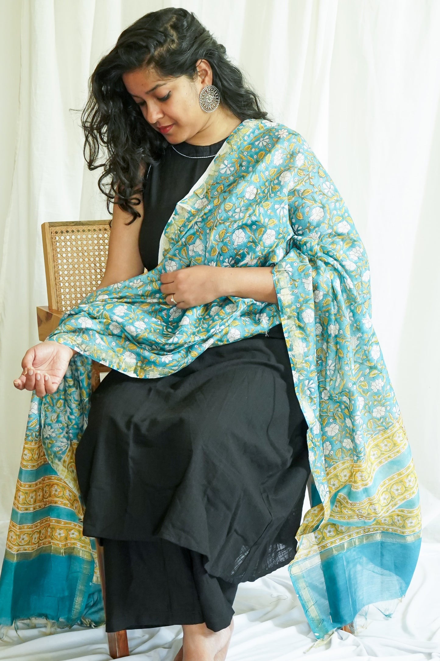 Hand Block Printed Chanderi Silk Cotton Dupatta