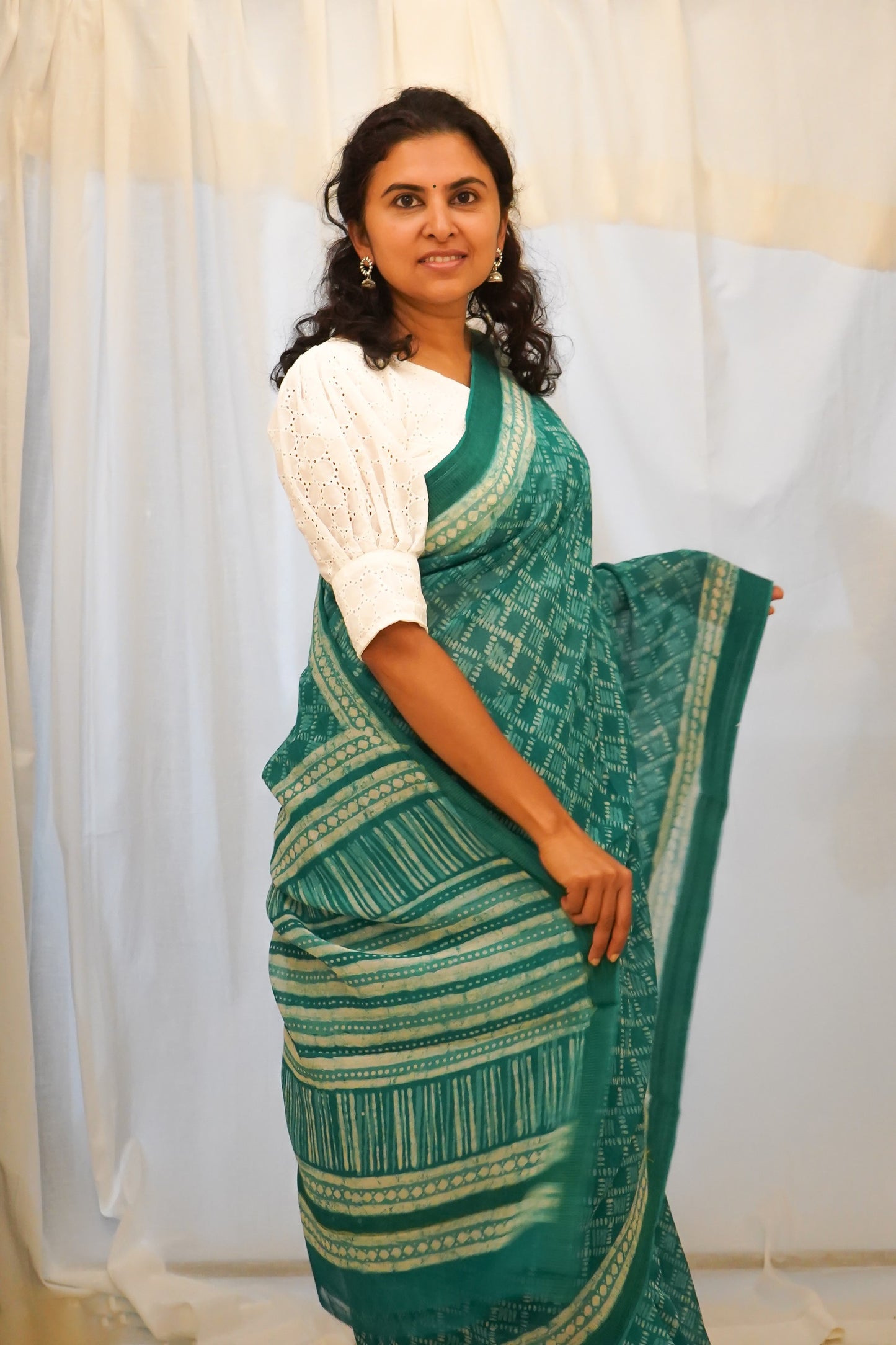 Hand Block Printed Chanderi Silk Cotton Saree