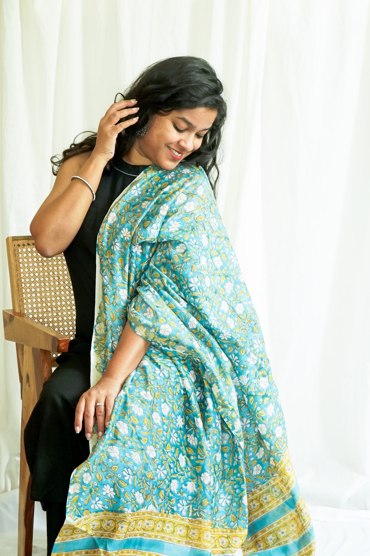 Hand Block Printed Chanderi Silk Cotton Dupatta