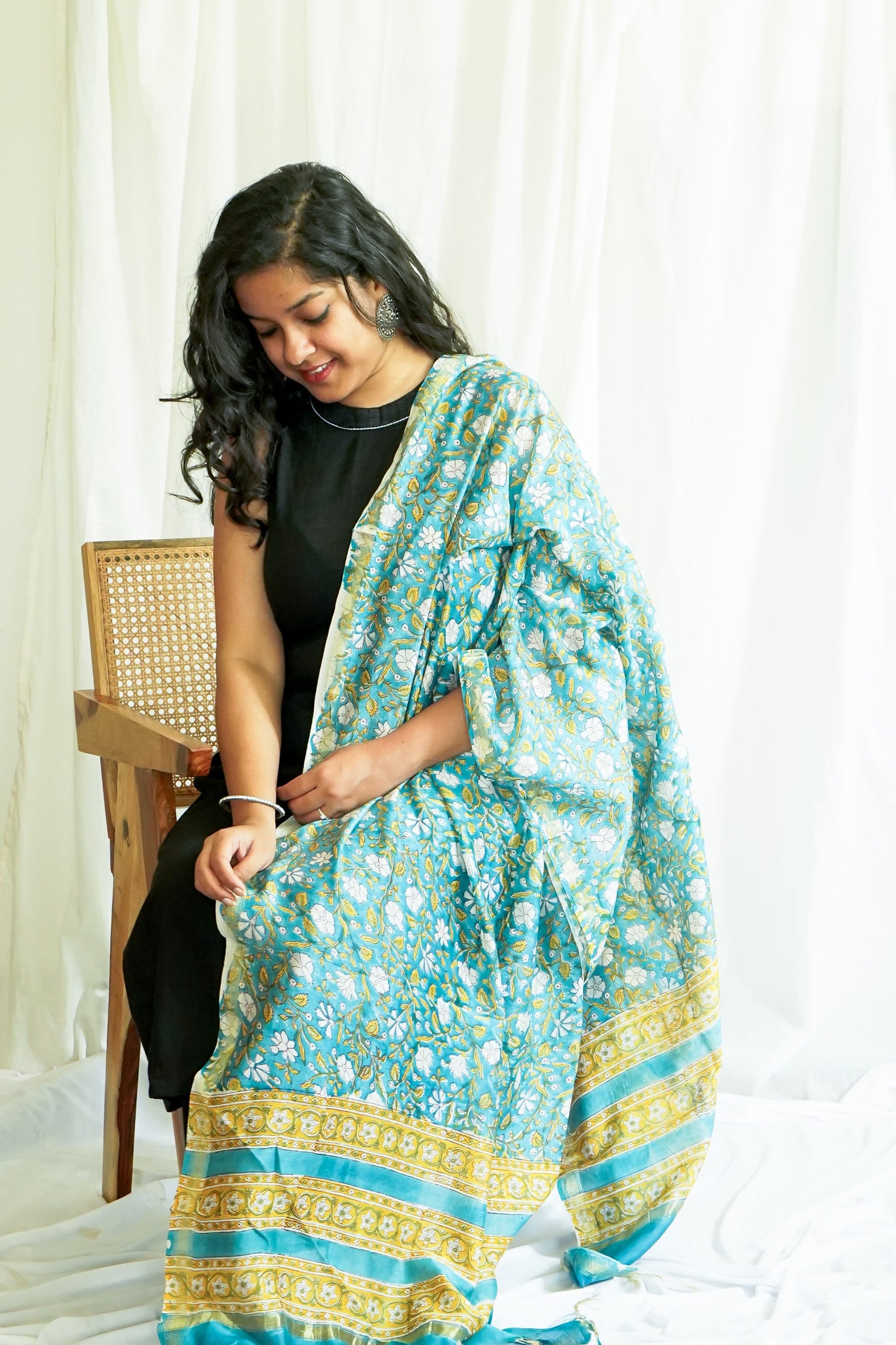 Hand Block Printed Chanderi Silk Cotton Dupatta
