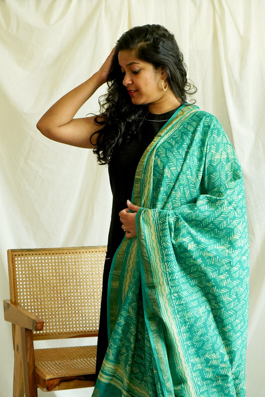 Hand Block Printed Chanderi Silk Cotton Dupatta