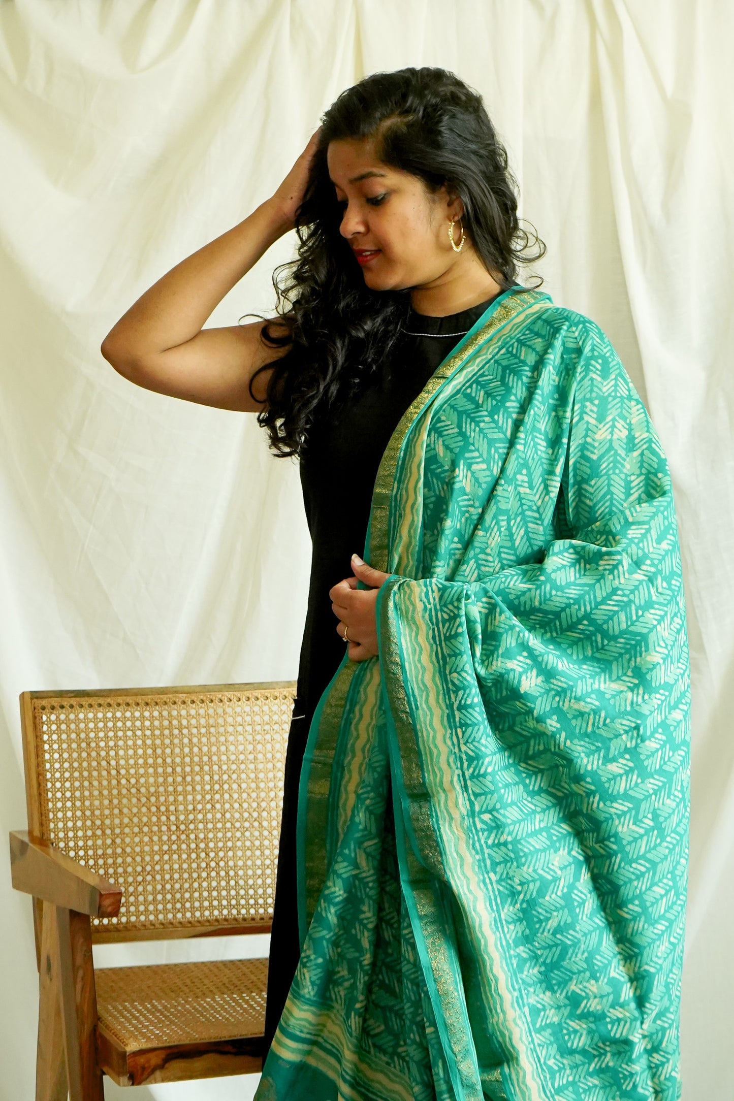 Hand Block Printed Chanderi Silk Cotton Dupatta