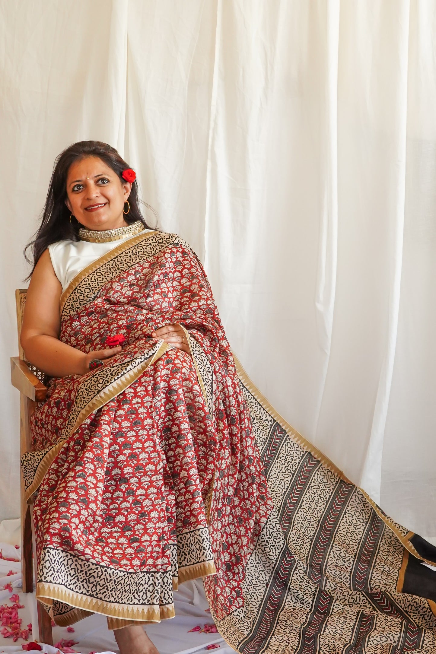 Hand Block Printed Chanderi Silk Cotton Saree