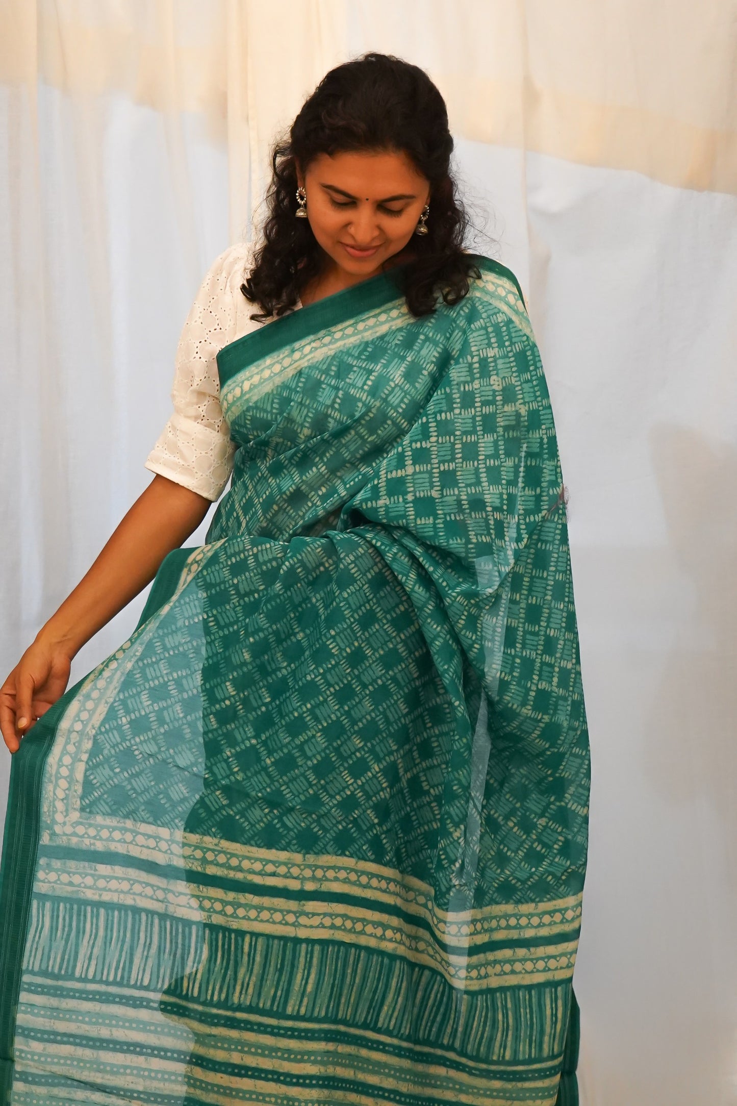 Hand Block Printed Chanderi Silk Cotton Saree