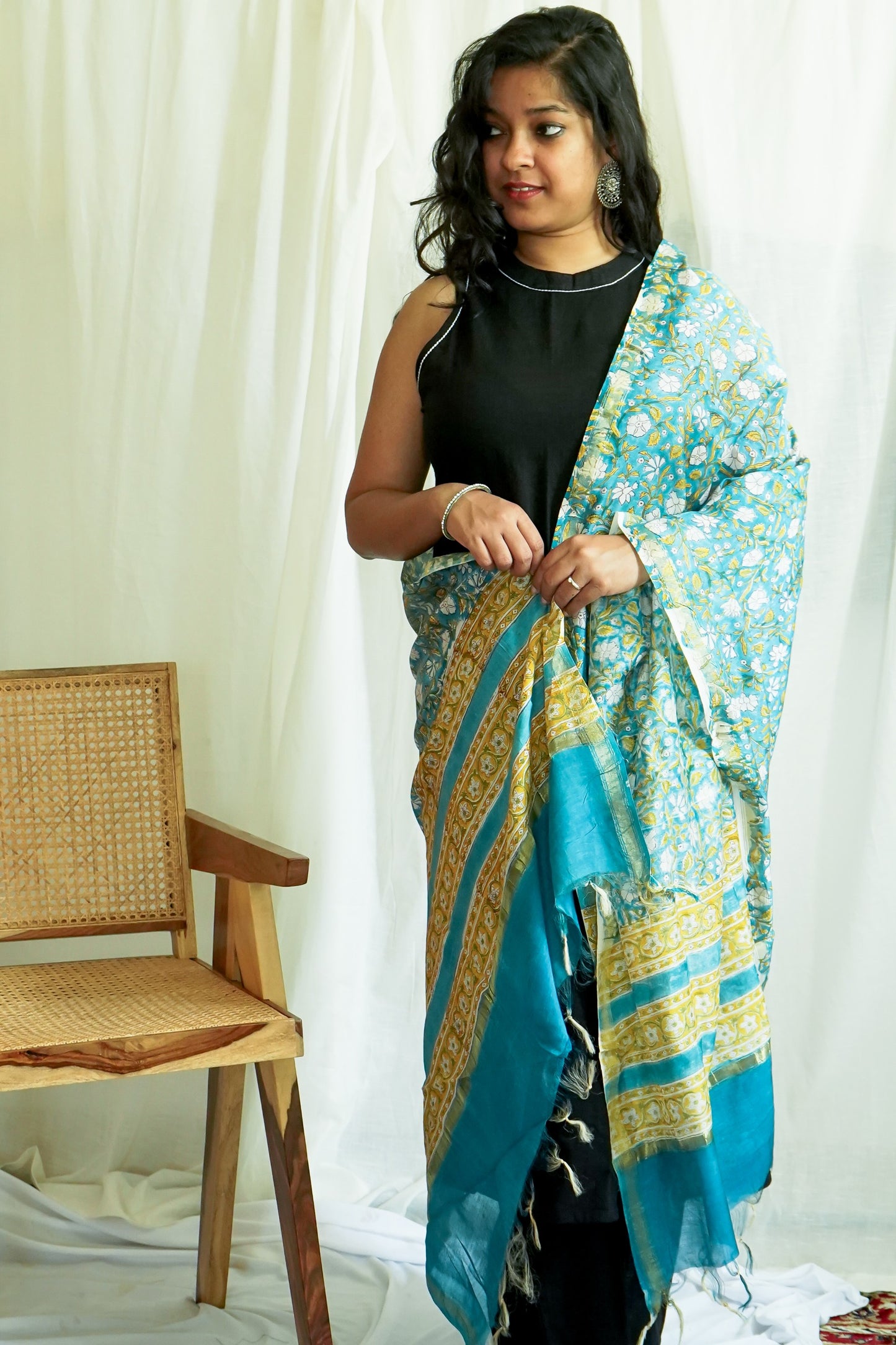 Hand Block Printed Chanderi Silk Cotton Dupatta