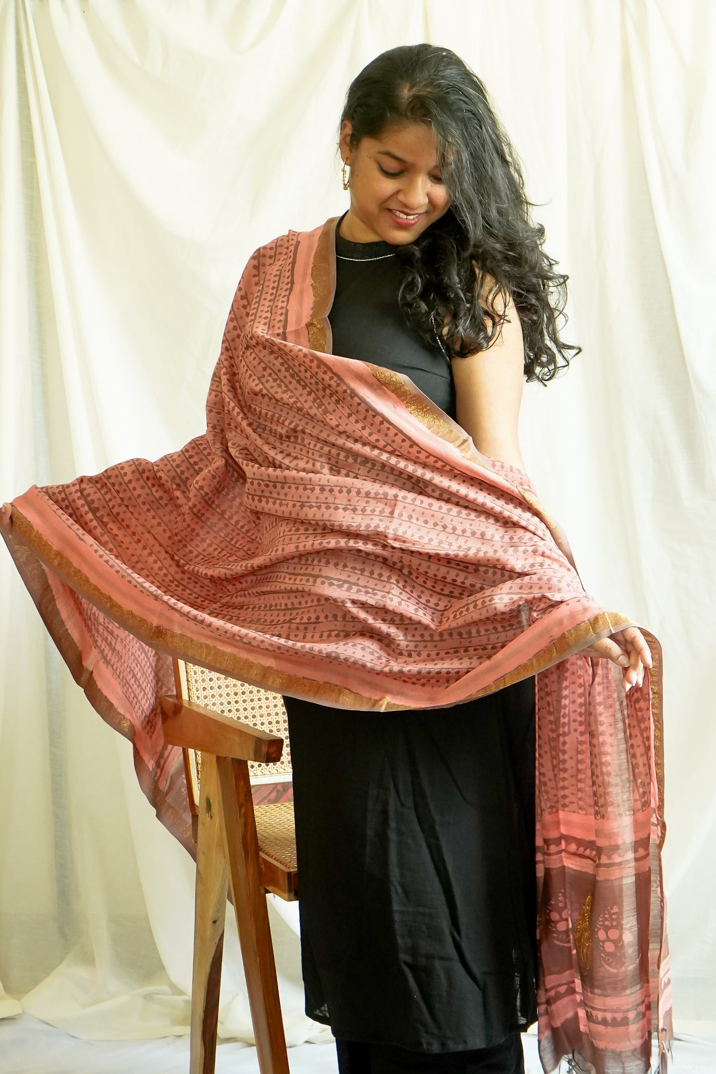 Hand Block Printed Chanderi Silk Cotton Dupatta