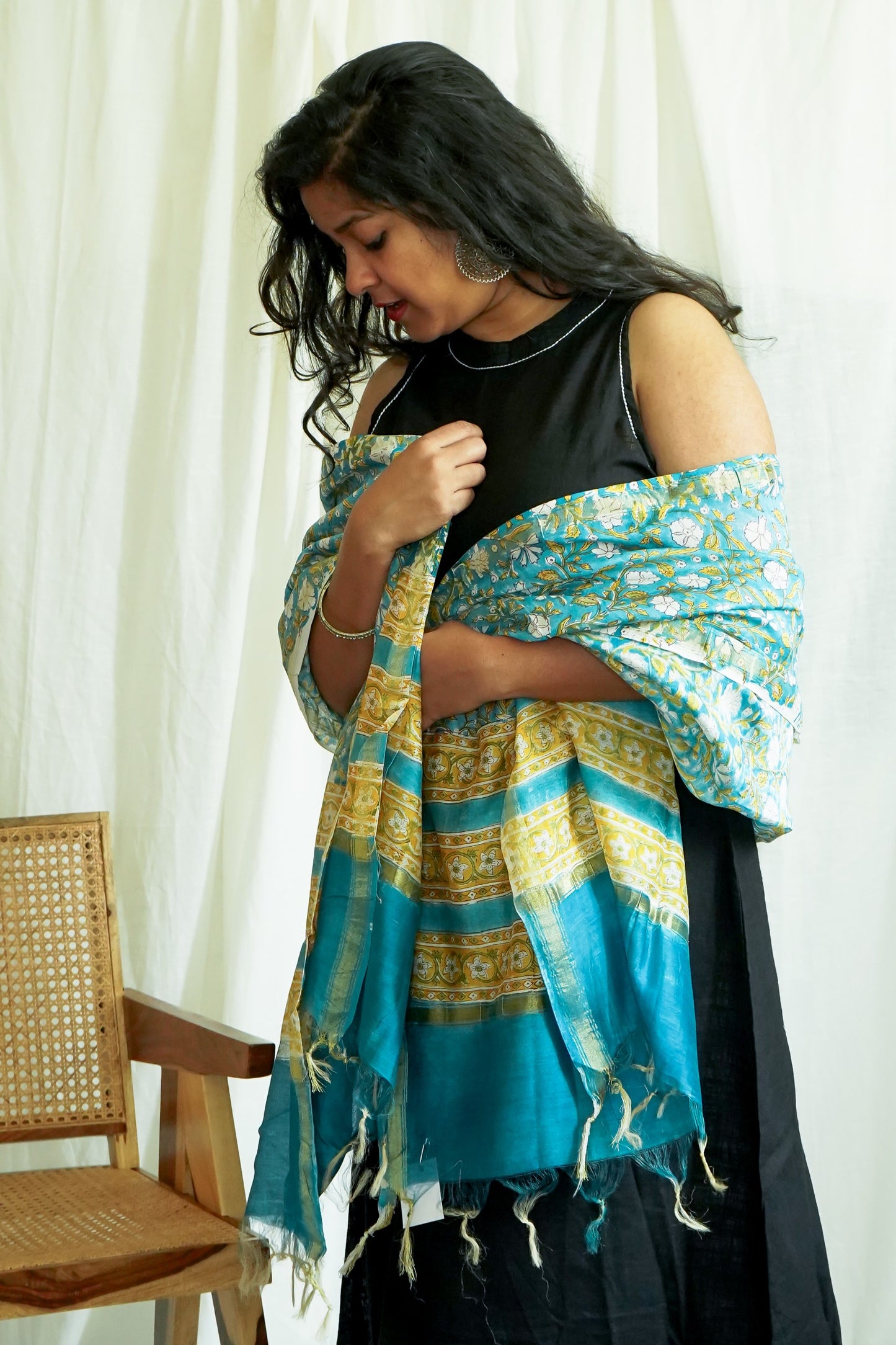 Hand Block Printed Chanderi Silk Cotton Dupatta