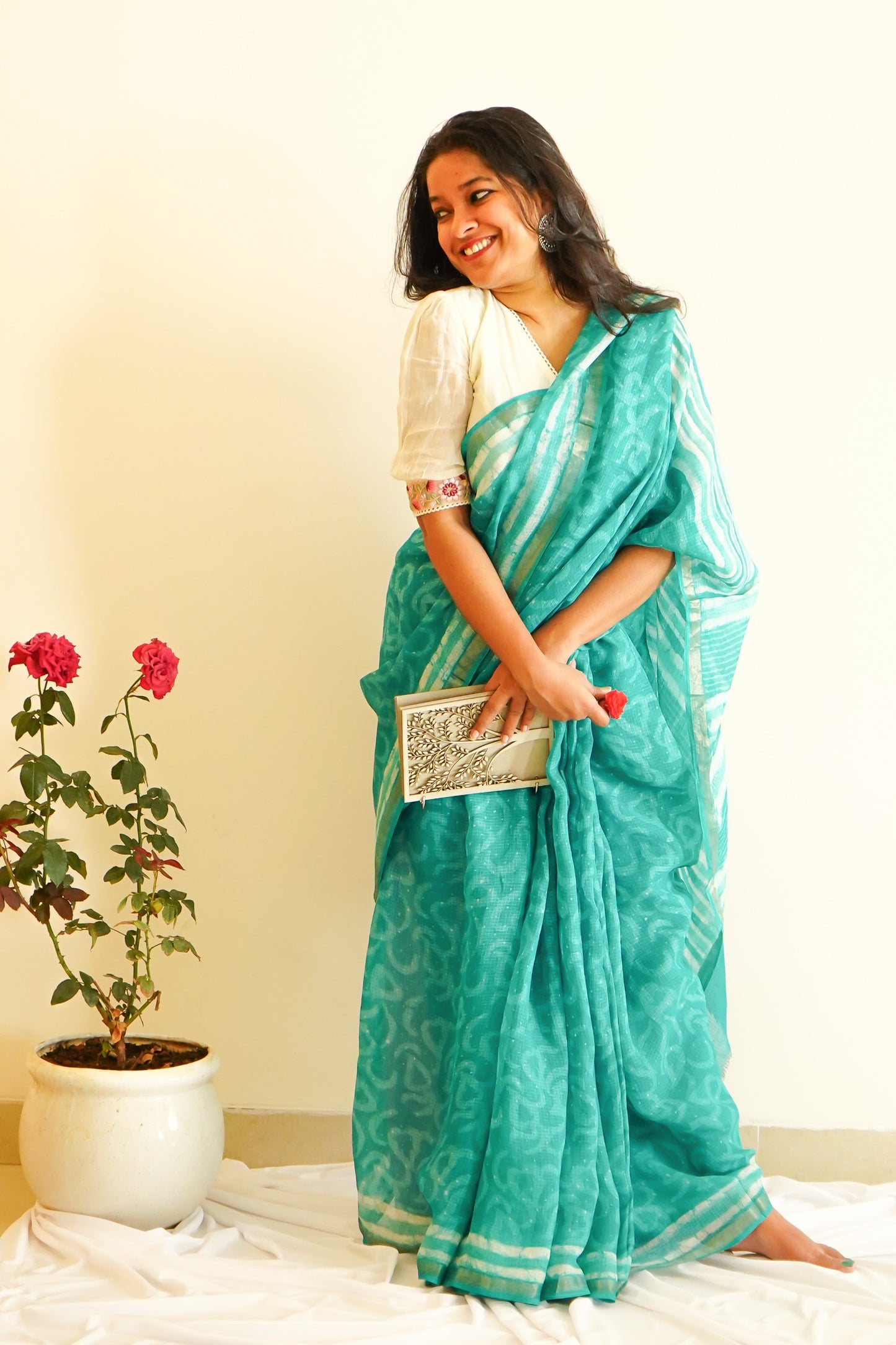 Hand Block Printed Kota Silk Saree