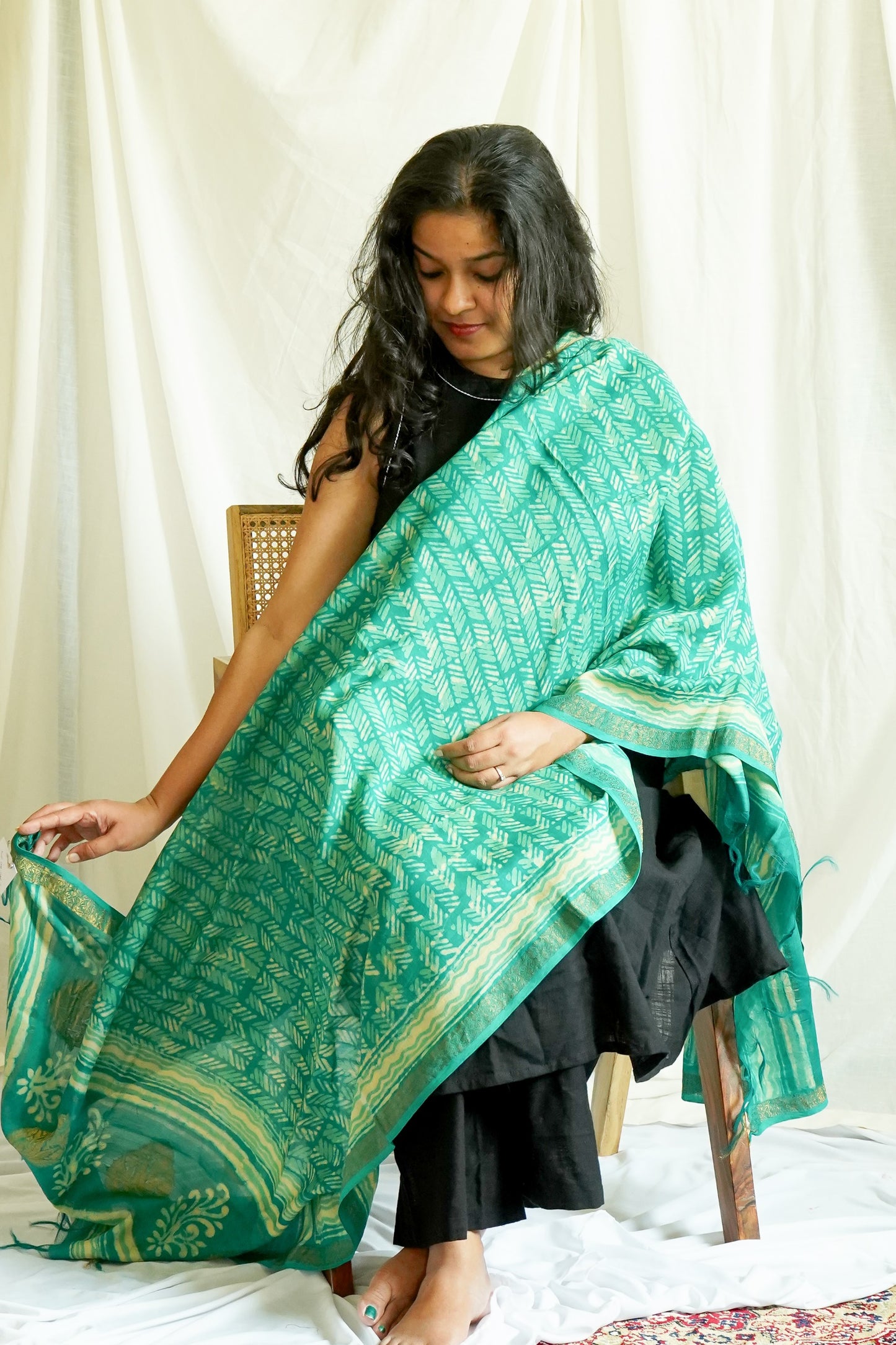 Hand Block Printed Chanderi Silk Cotton Dupatta