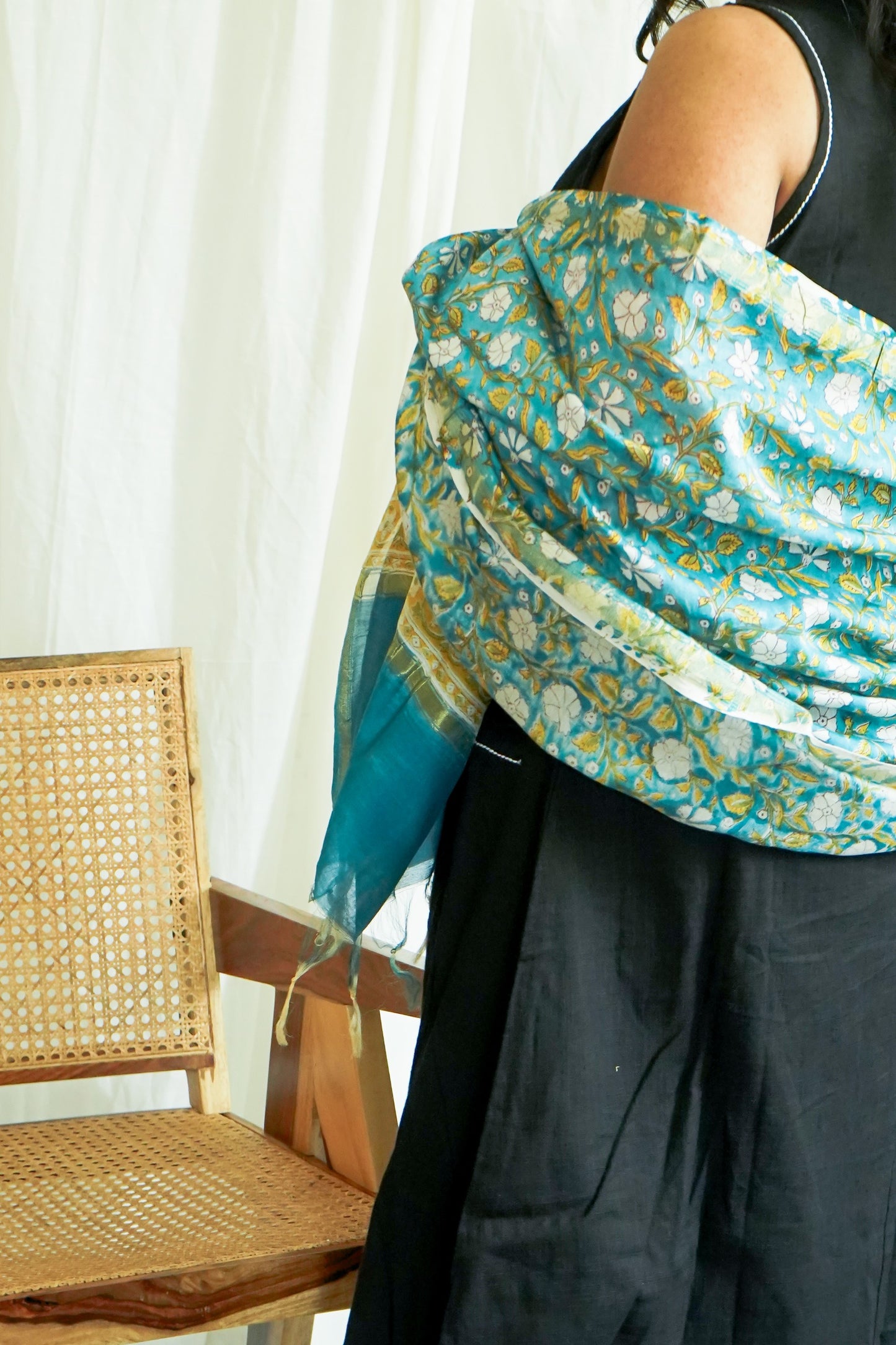Hand Block Printed Chanderi Silk Cotton Dupatta