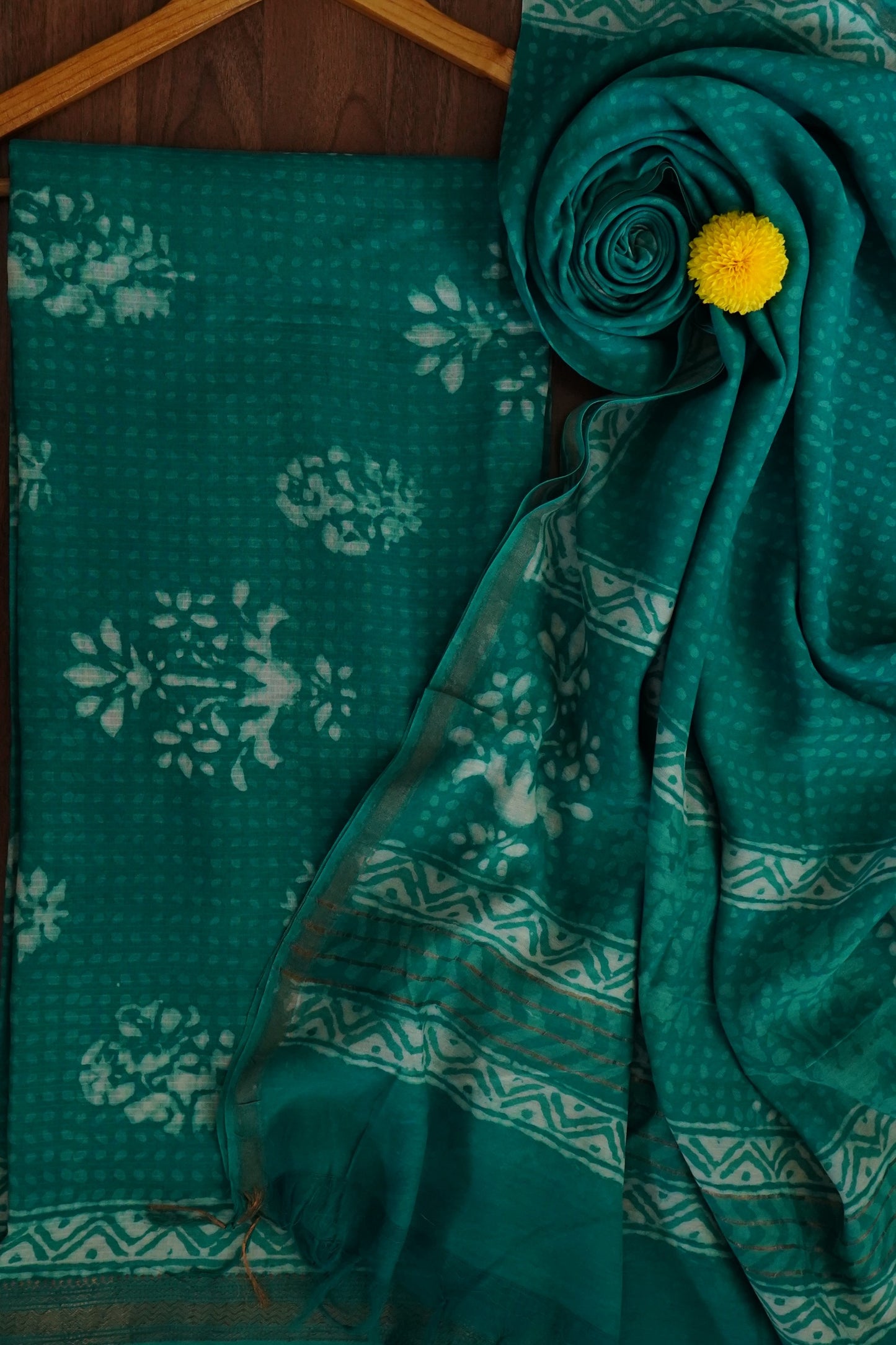 Hand Block Printed Chanderi Silk Cotton Suit Set