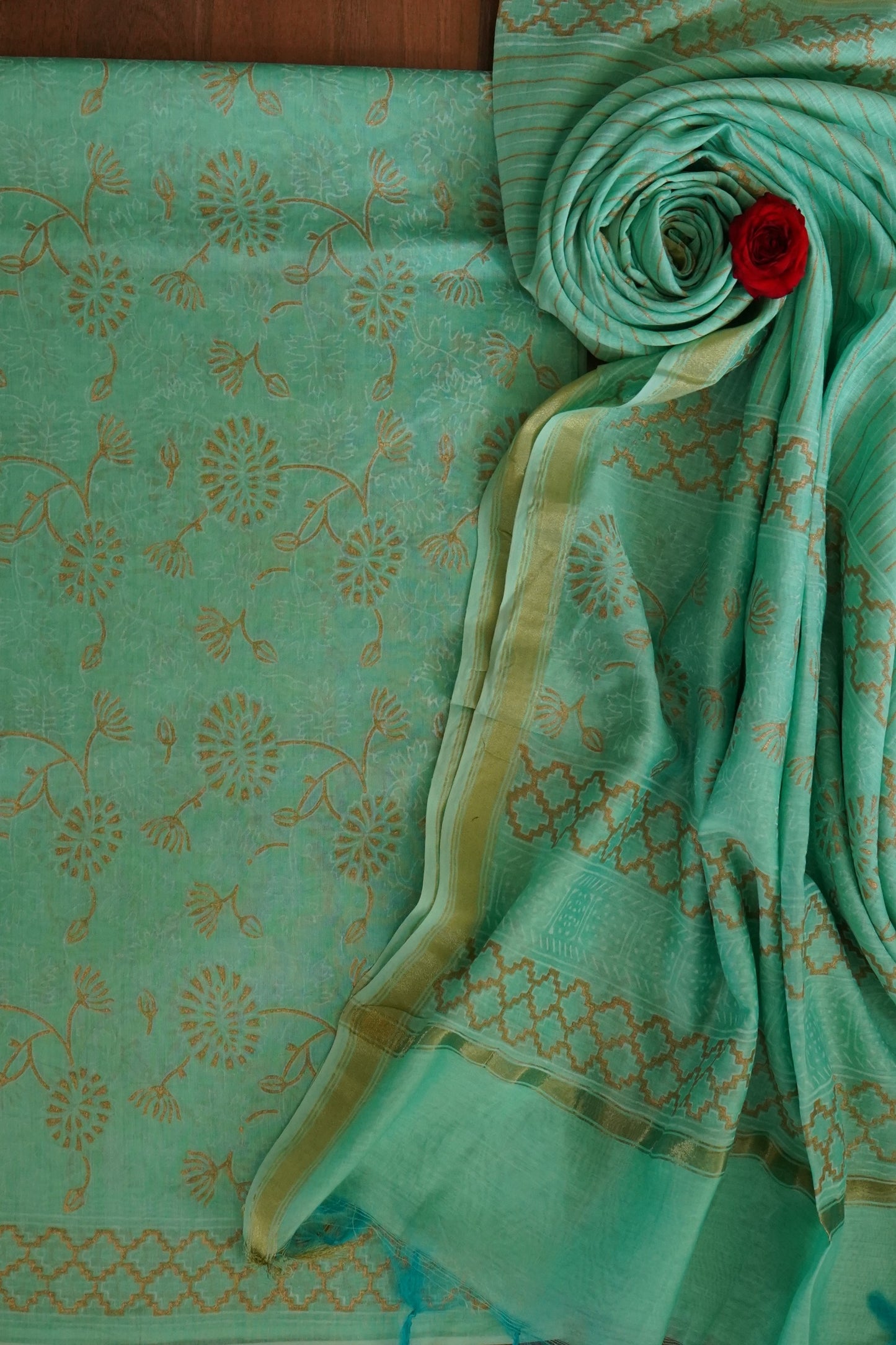 Hand Block Printed Chanderi Silk Cotton Suit Set