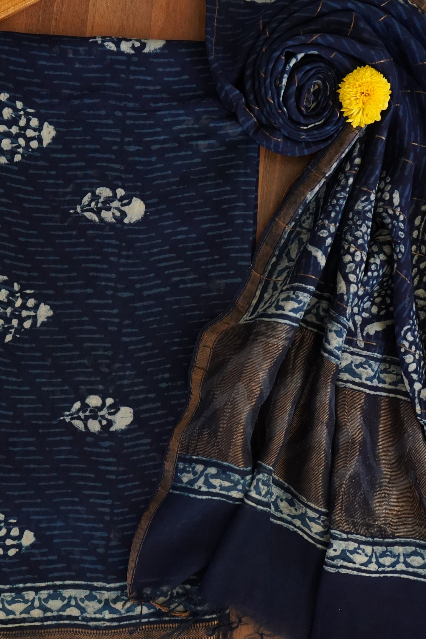 Hand Block Printed Chanderi Silk Cotton Suit Set