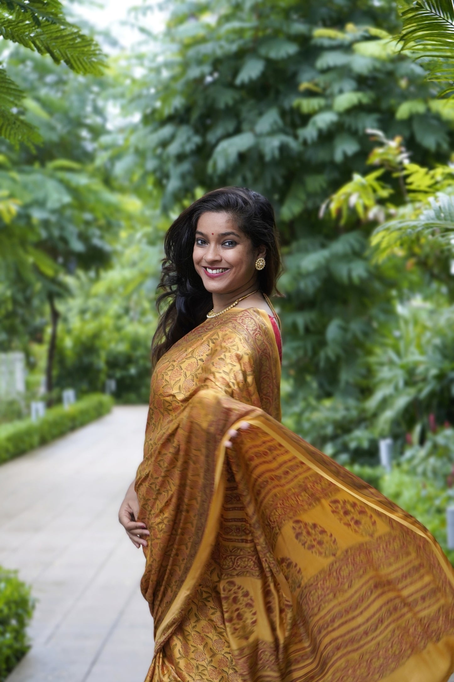 Handblock Printed Modal Silk Saree