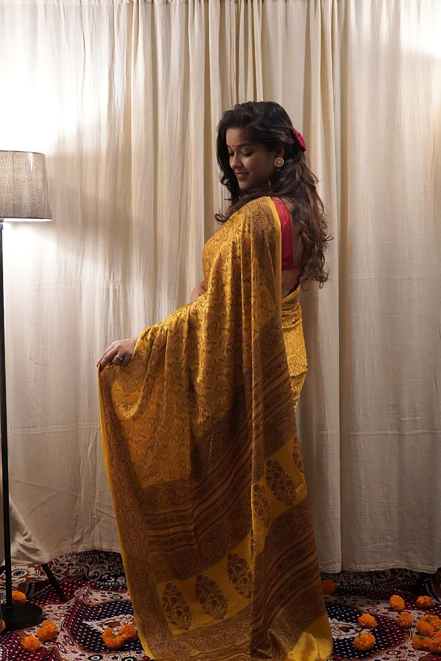 Handblock Printed Modal Silk Saree
