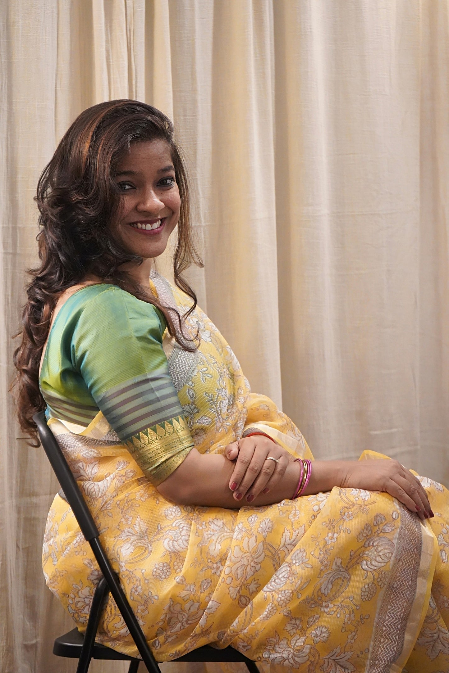 Yellow Handblock Printed Kota Silk Saree