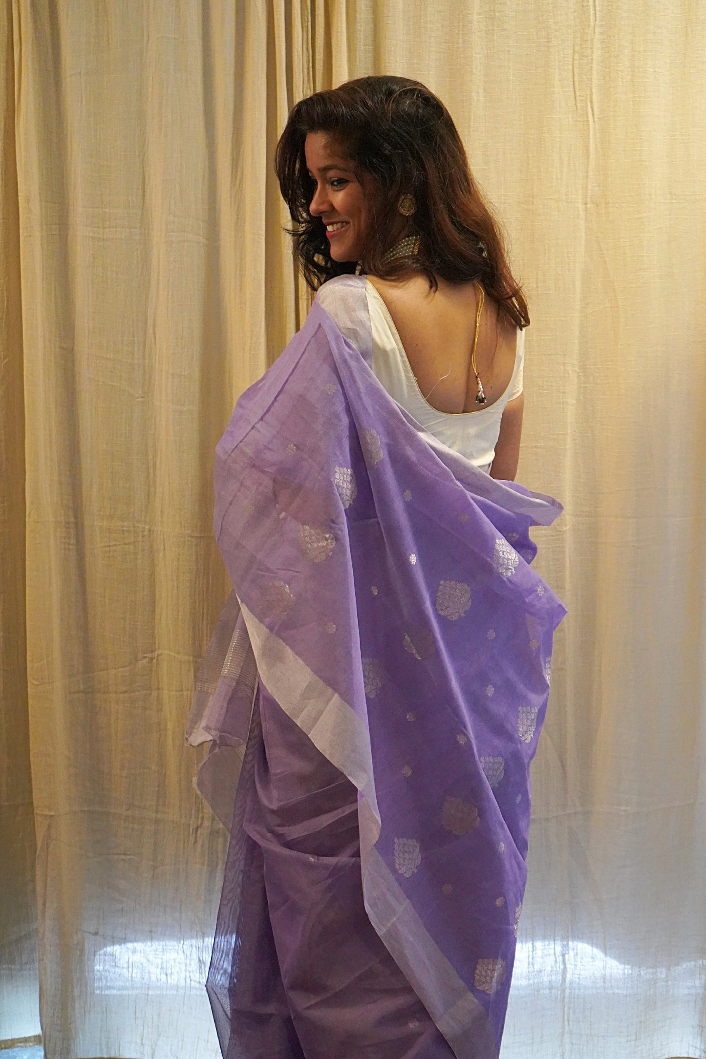 Lavendar Silk Cotton Chanderi Saree with Zari work