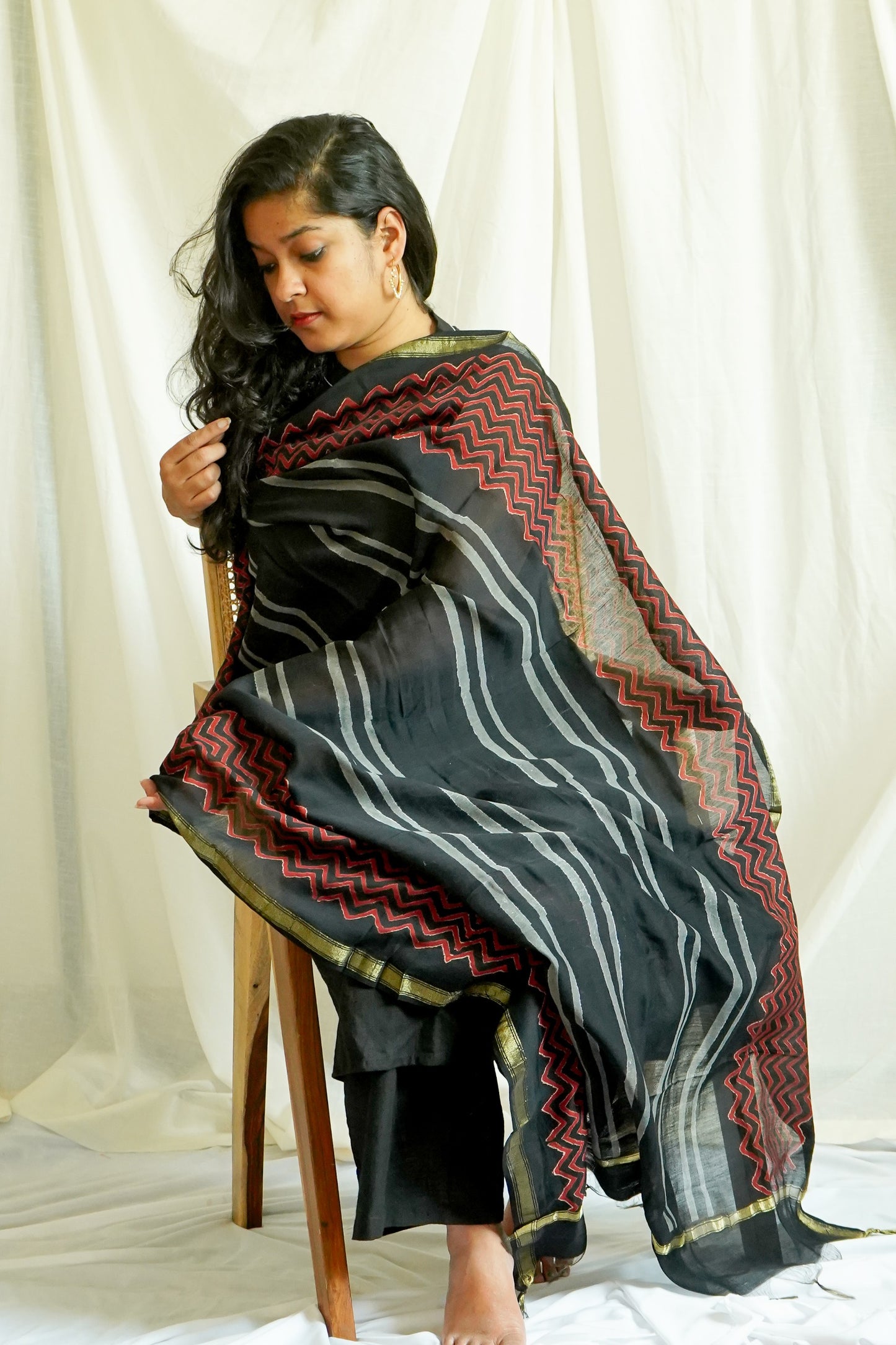 Hand Block Printed Chanderi Silk Cotton Dupatta