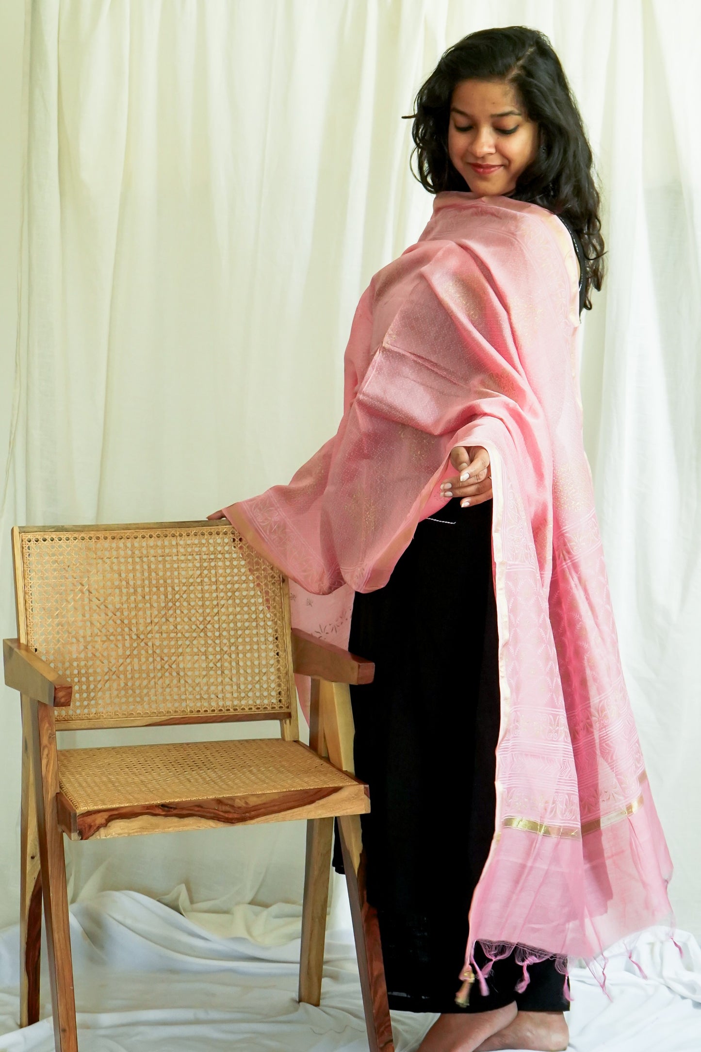 Hand Block Printed Chanderi Silk Cotton Dupatta