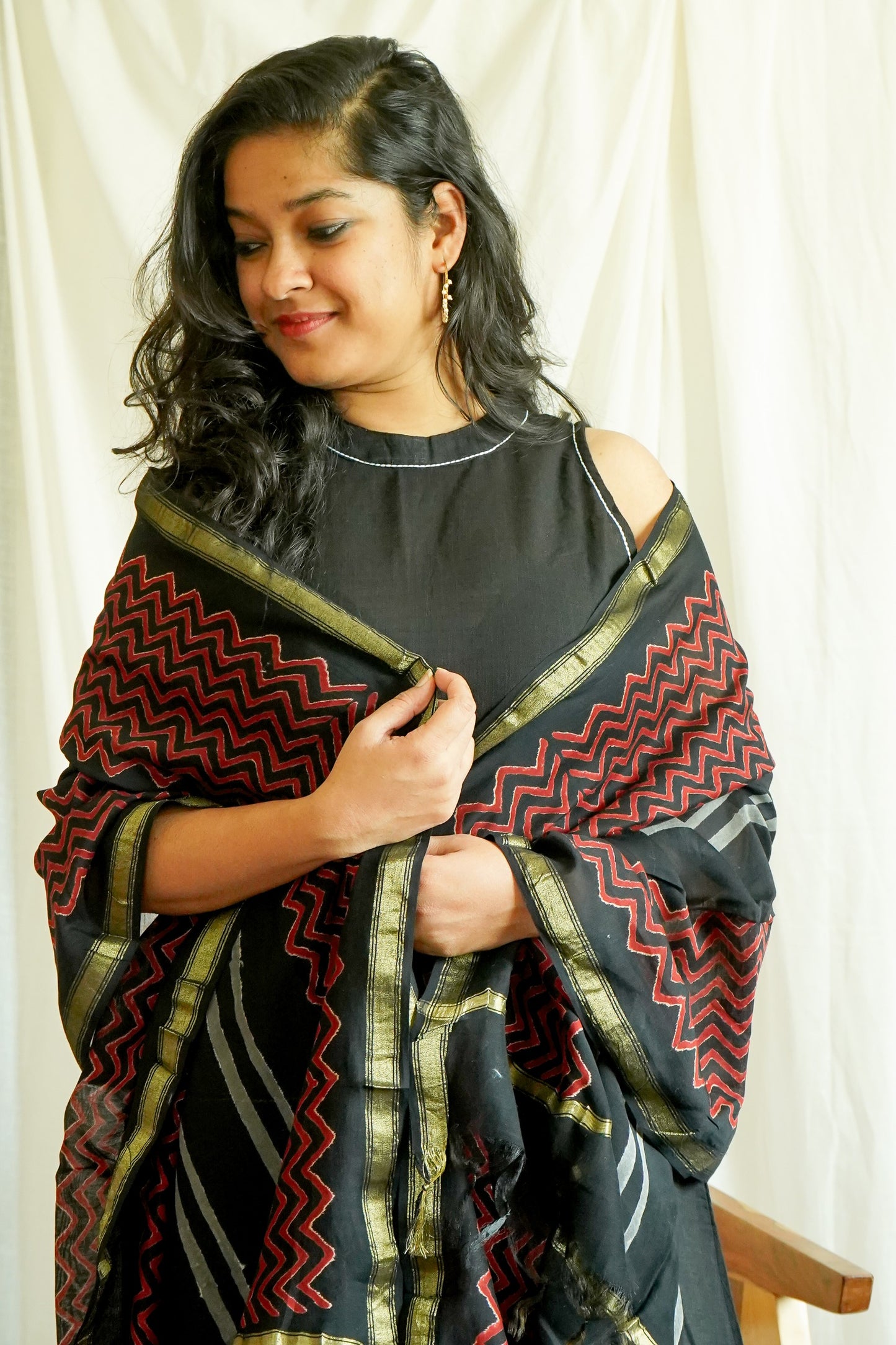 Hand Block Printed Chanderi Silk Cotton Dupatta