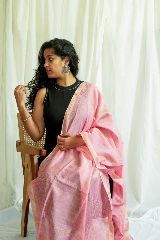 Hand Block Printed Chanderi Silk Cotton Dupatta
