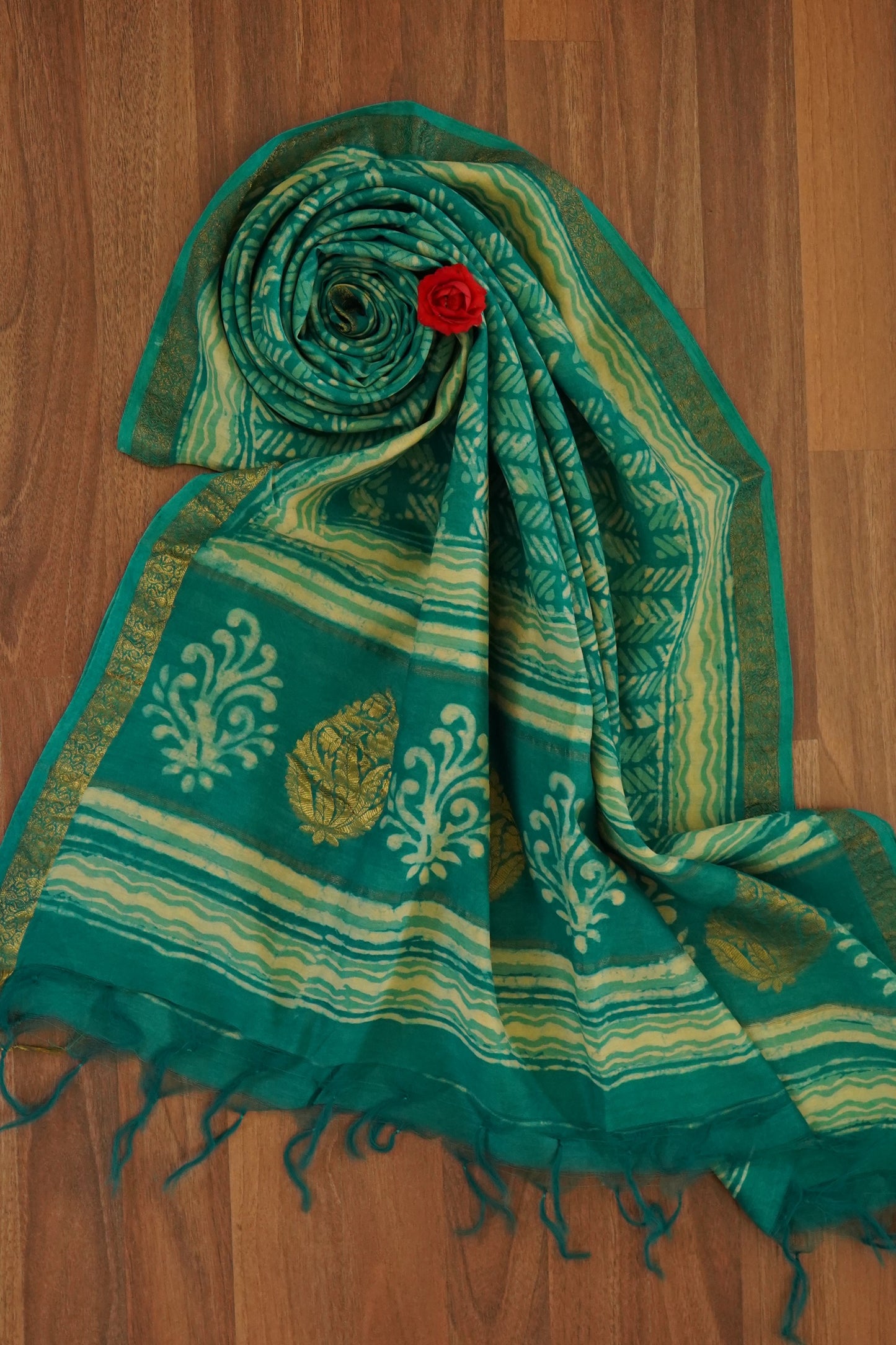 Hand Block Printed Chanderi Silk Cotton Dupatta