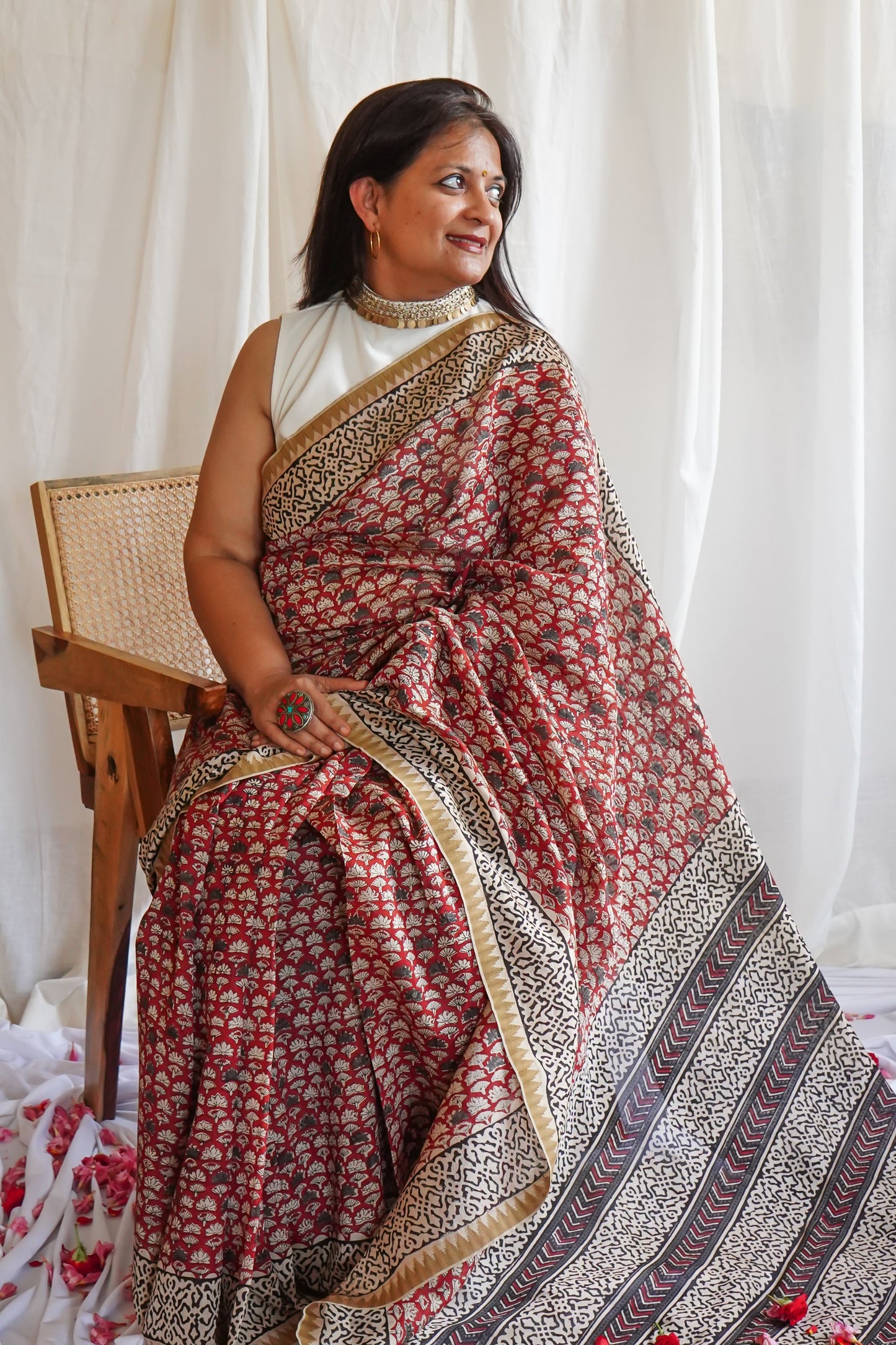 Hand Block Printed Chanderi Silk Cotton Saree