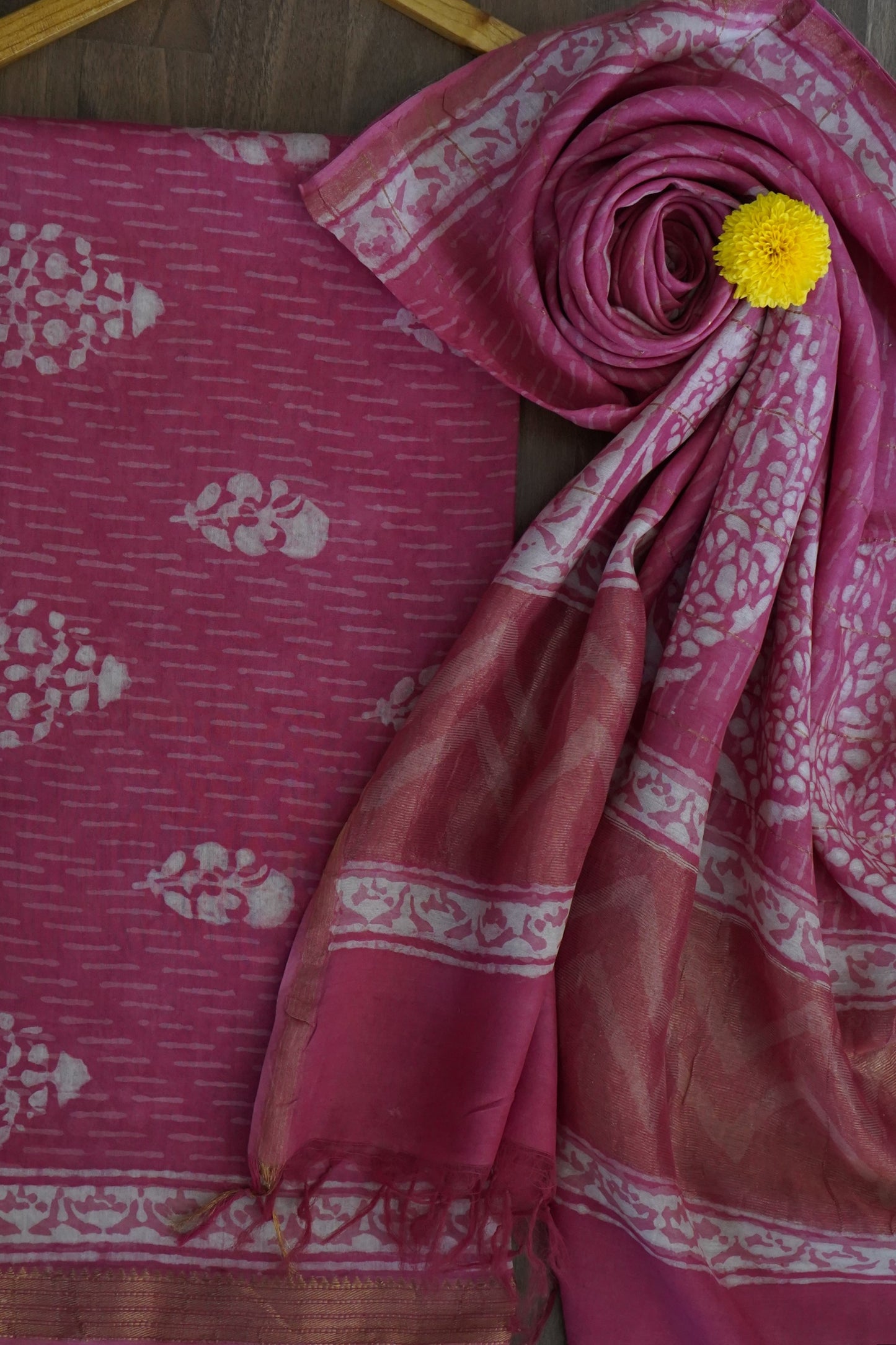 Hand Block Printed Chanderi Silk Cotton Suit Set