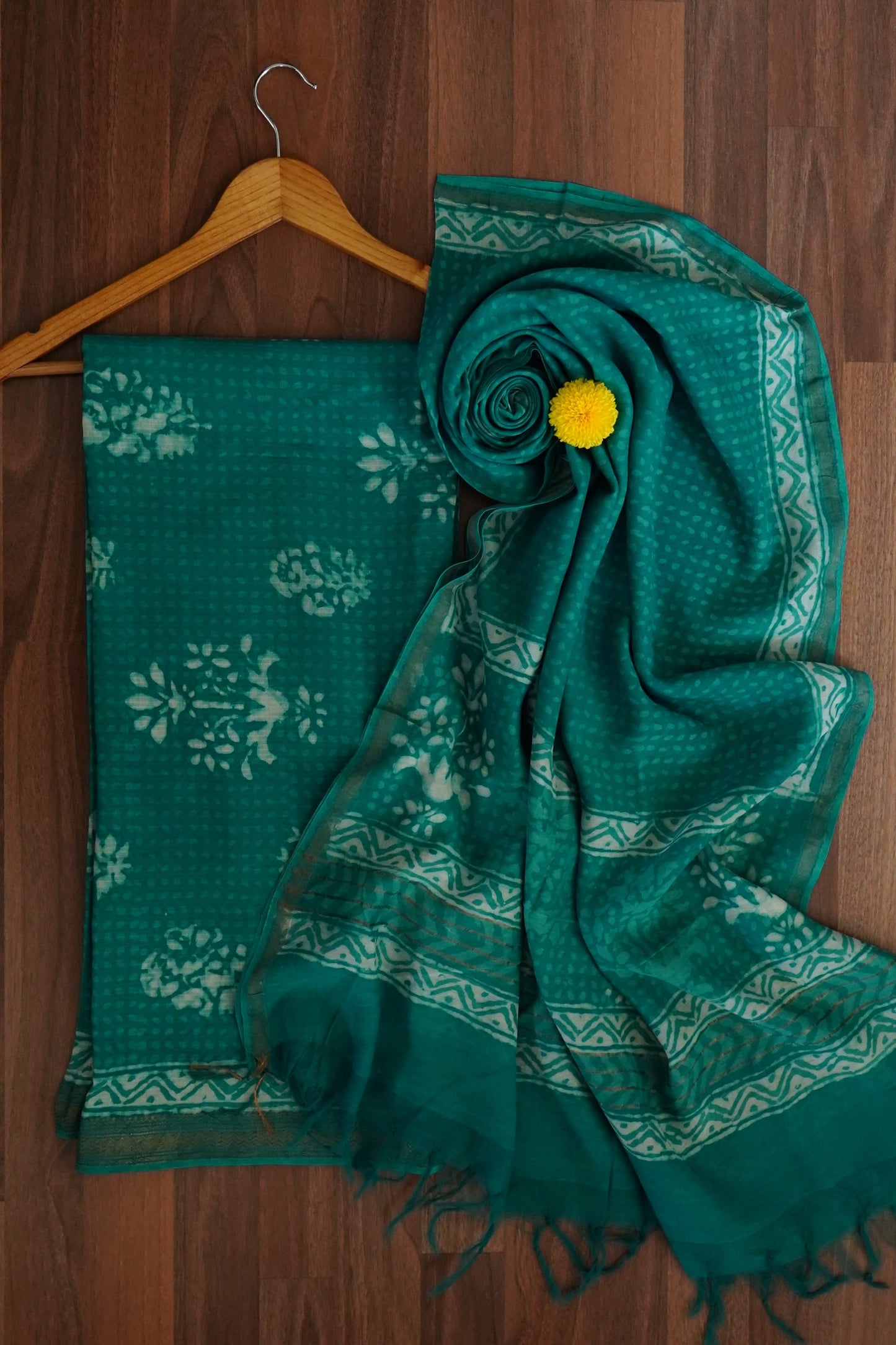 Hand Block Printed Chanderi Silk Cotton Suit Set