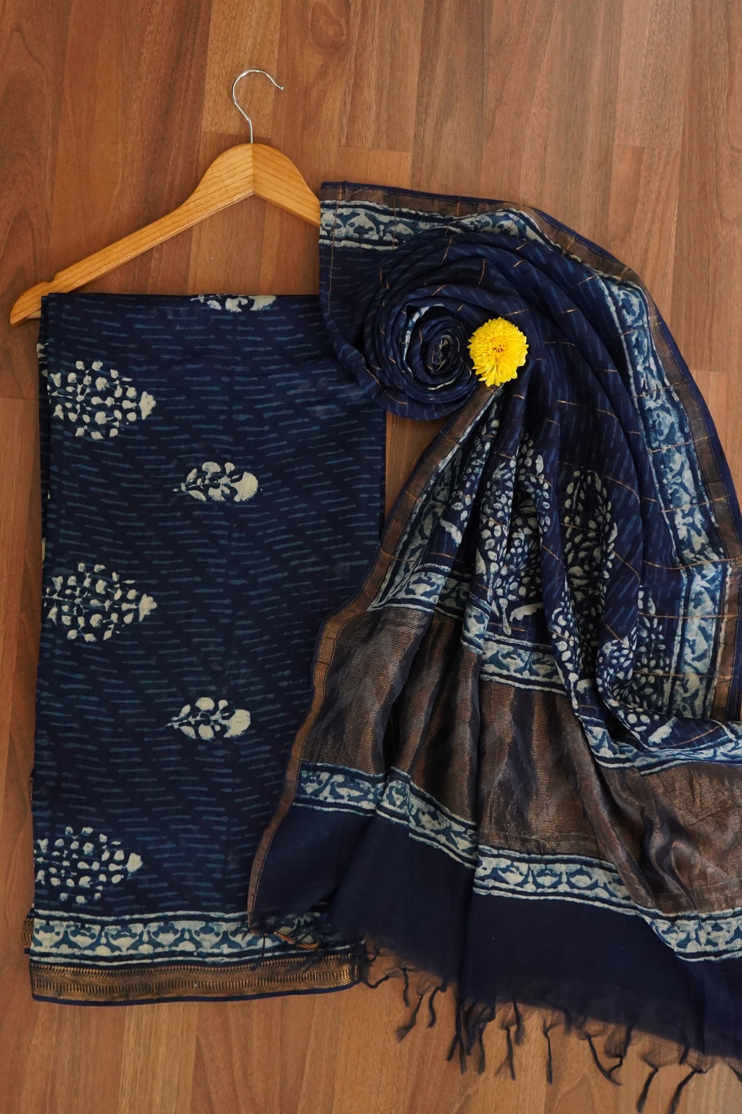 Hand Block Printed Chanderi Silk Cotton Suit Set