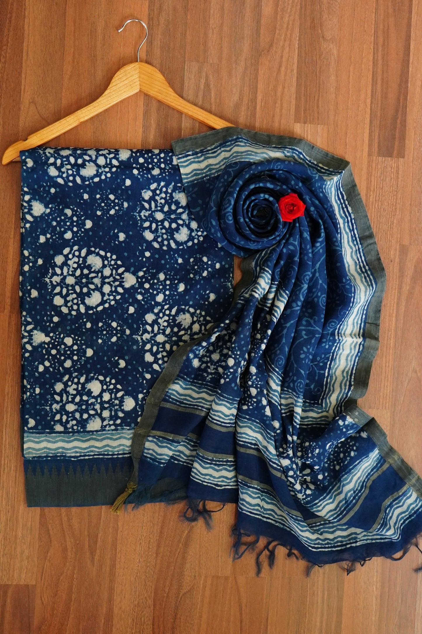 Hand Block Printed Chanderi Silk Cotton Suit Set