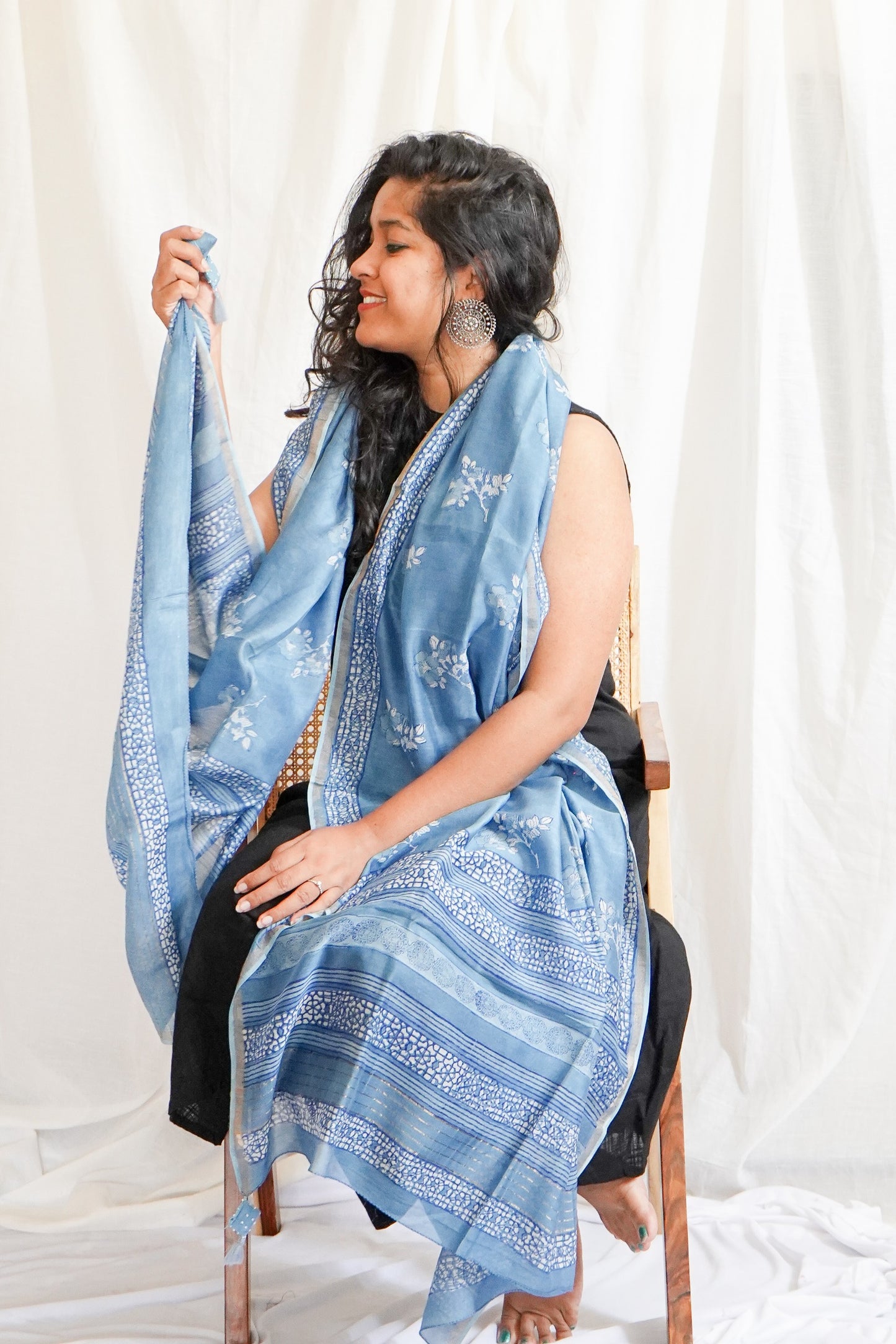 Hand Block Printed Chanderi Silk Cotton Dupatta