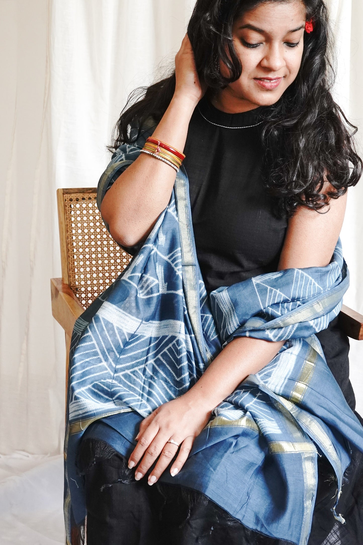Hand Block Printed Chanderi Silk Cotton Dupatta
