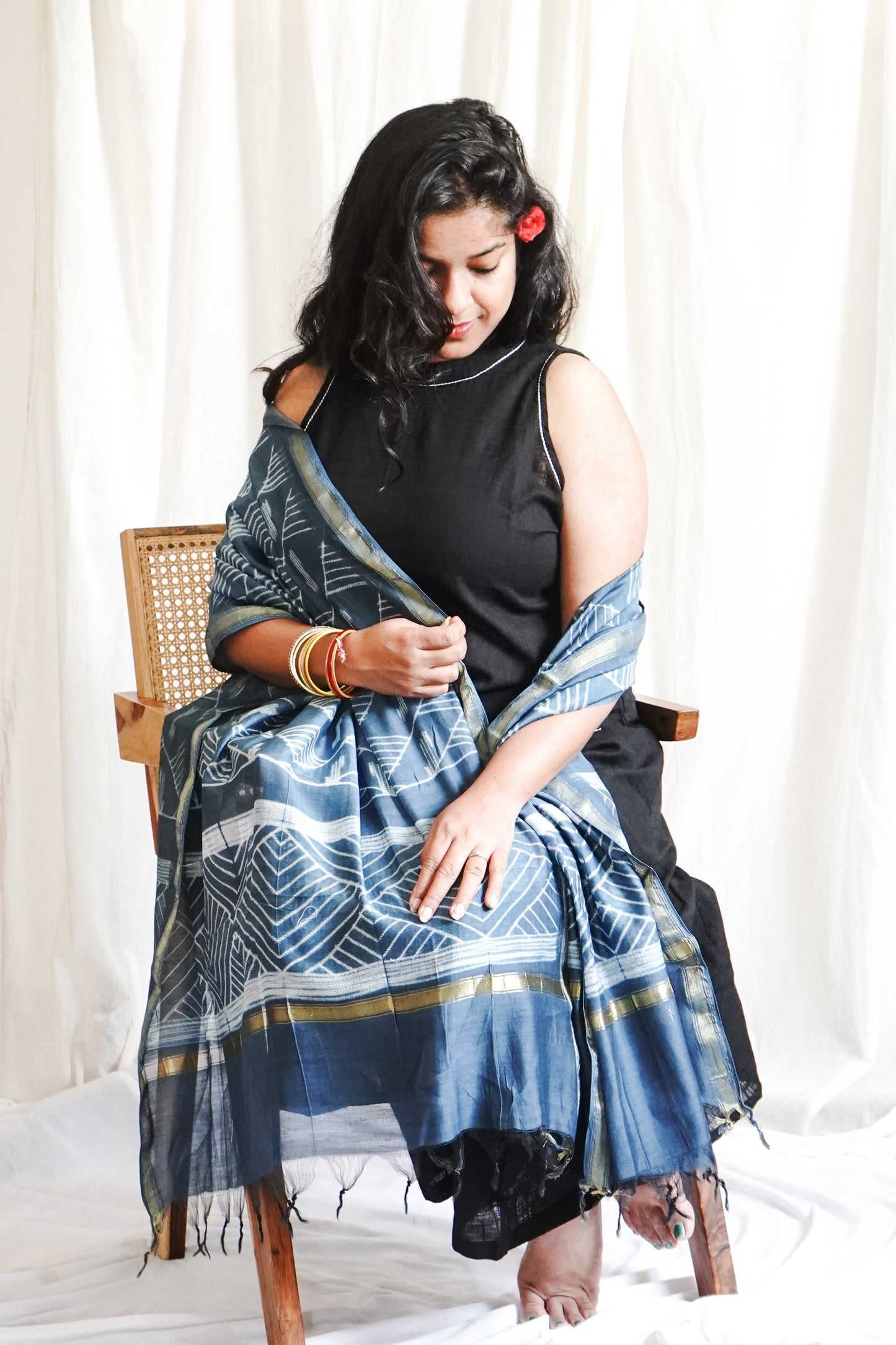 Hand Block Printed Chanderi Silk Cotton Dupatta