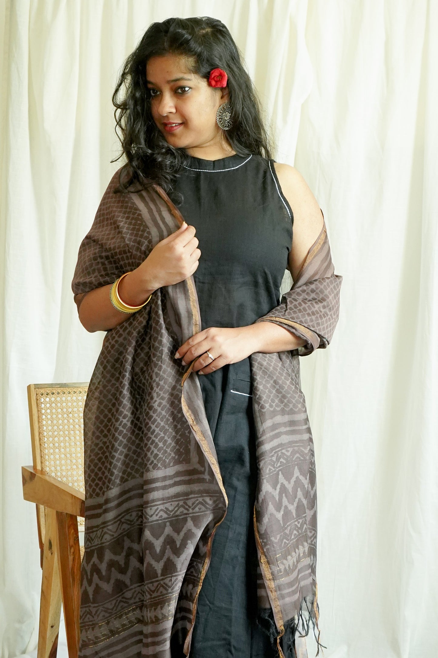 Hand Block Printed Chanderi Silk Cotton Dupatta