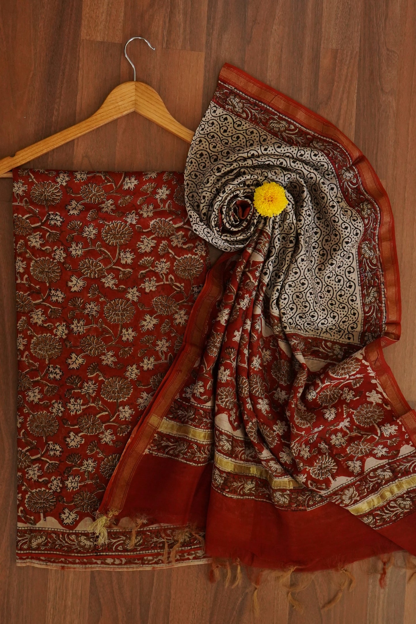 Hand Block Printed Chanderi Silk Cotton Suit Set