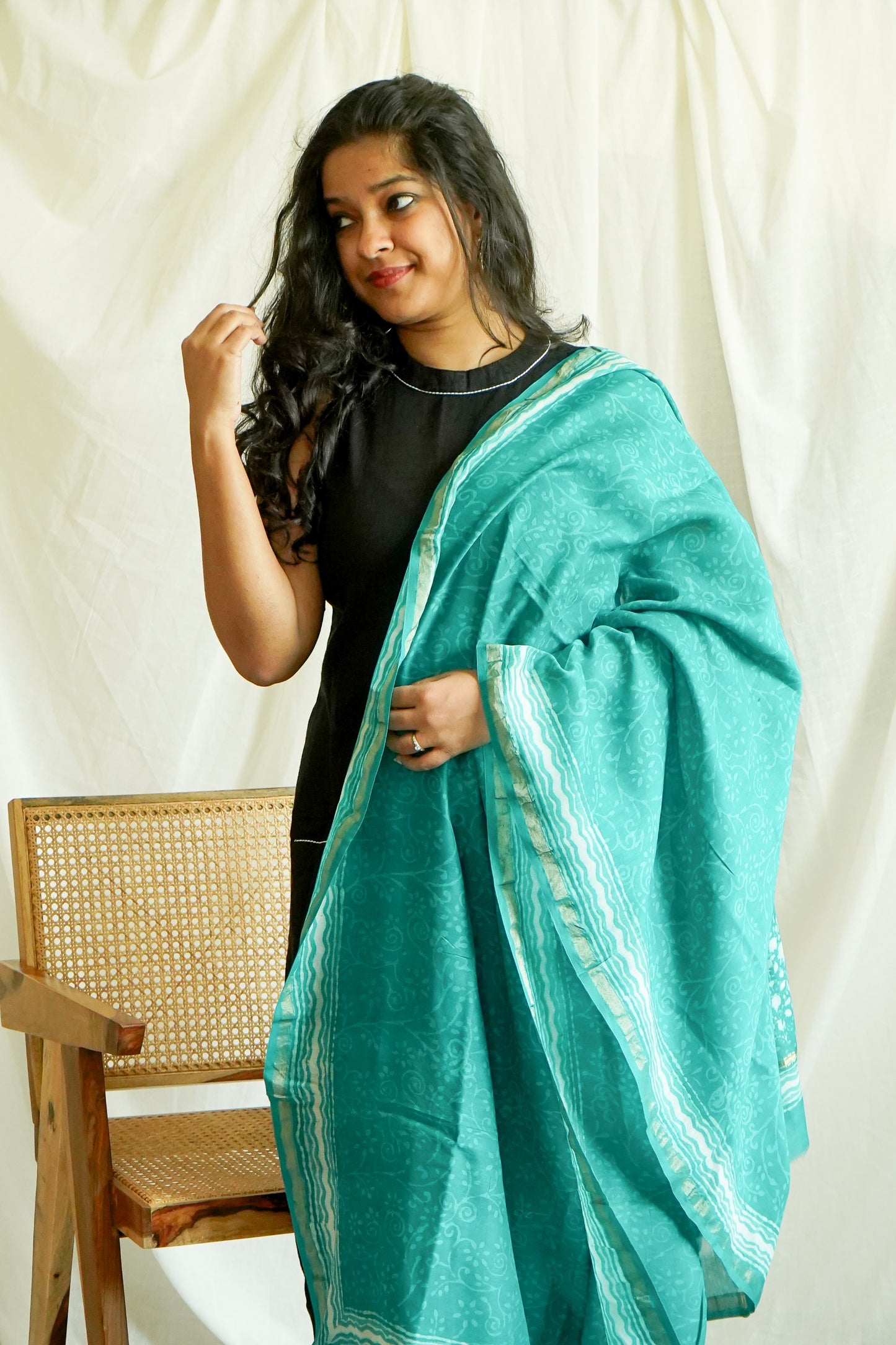 Hand Block Printed Chanderi Silk Cotton Dupatta