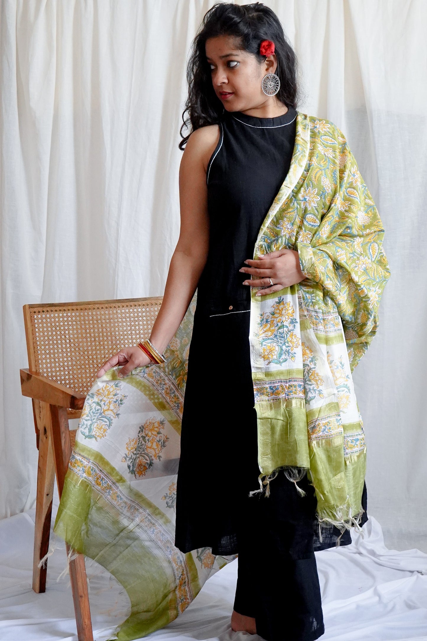 Hand Block Printed Chanderi Silk Cotton Dupatta