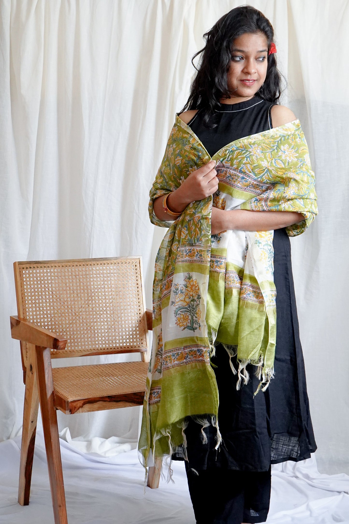 Hand Block Printed Chanderi Silk Cotton Dupatta