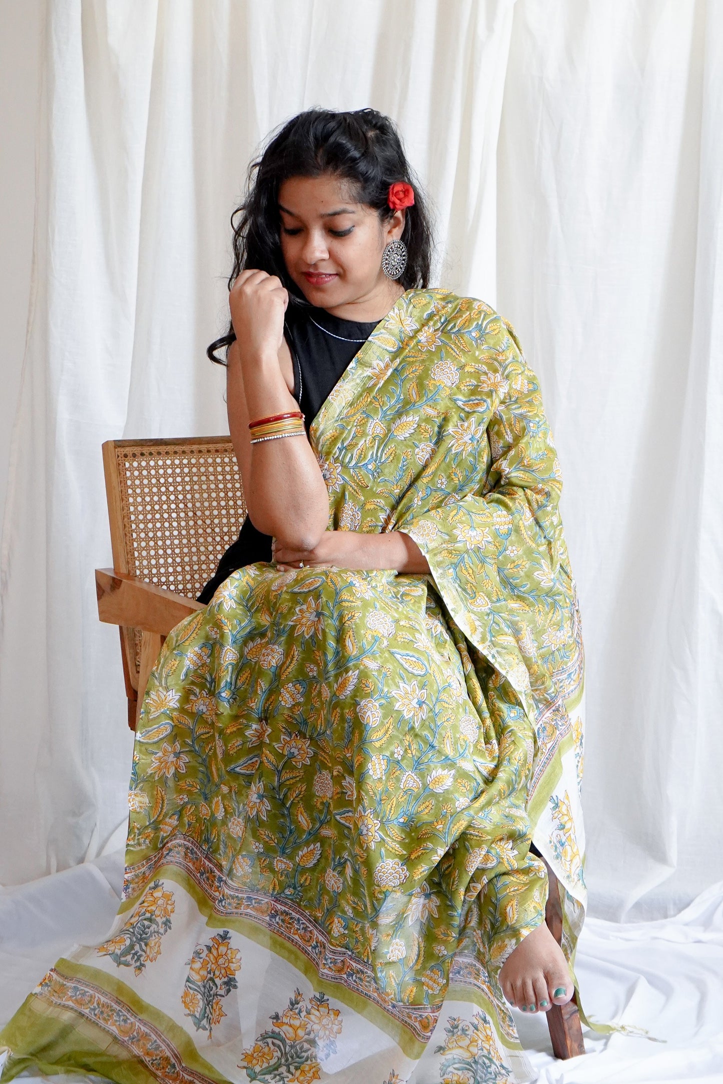 Hand Block Printed Chanderi Silk Cotton Dupatta