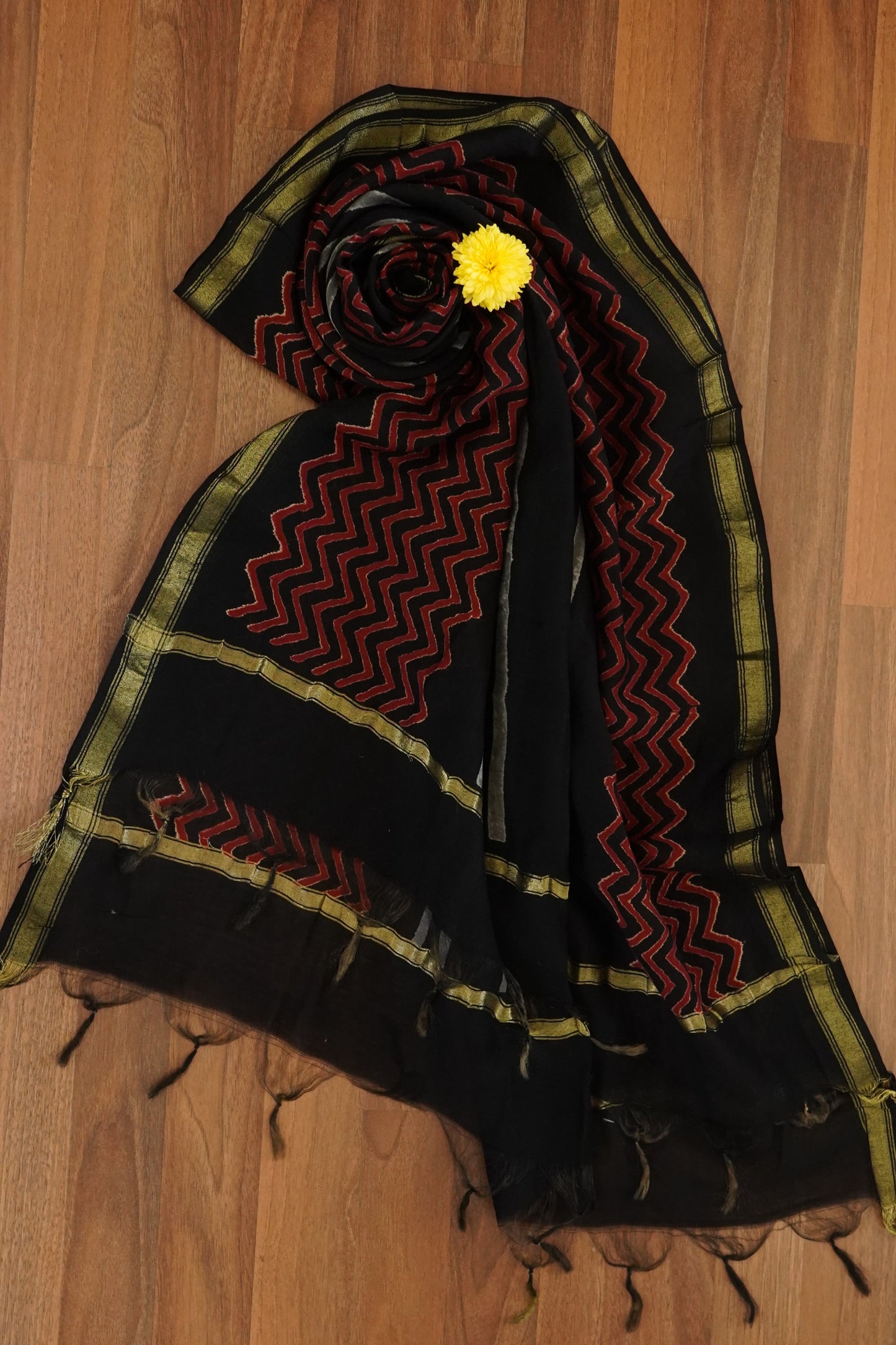 Hand Block Printed Chanderi Silk Cotton Dupatta