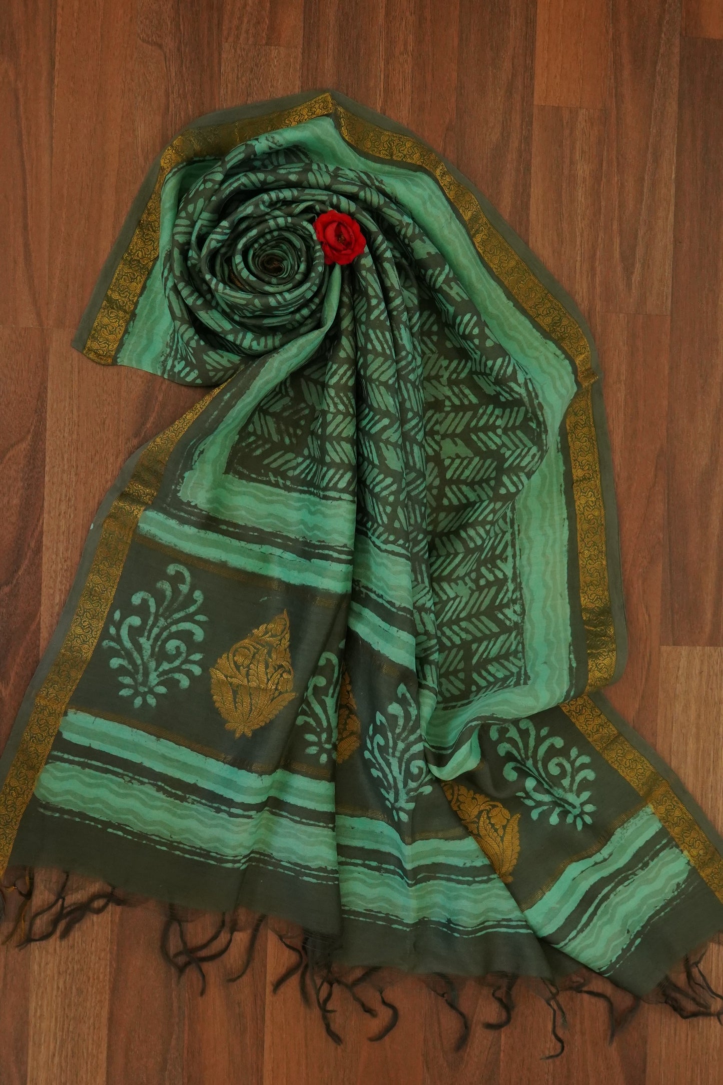 Hand Block Printed Chanderi Silk Cotton Dupatta