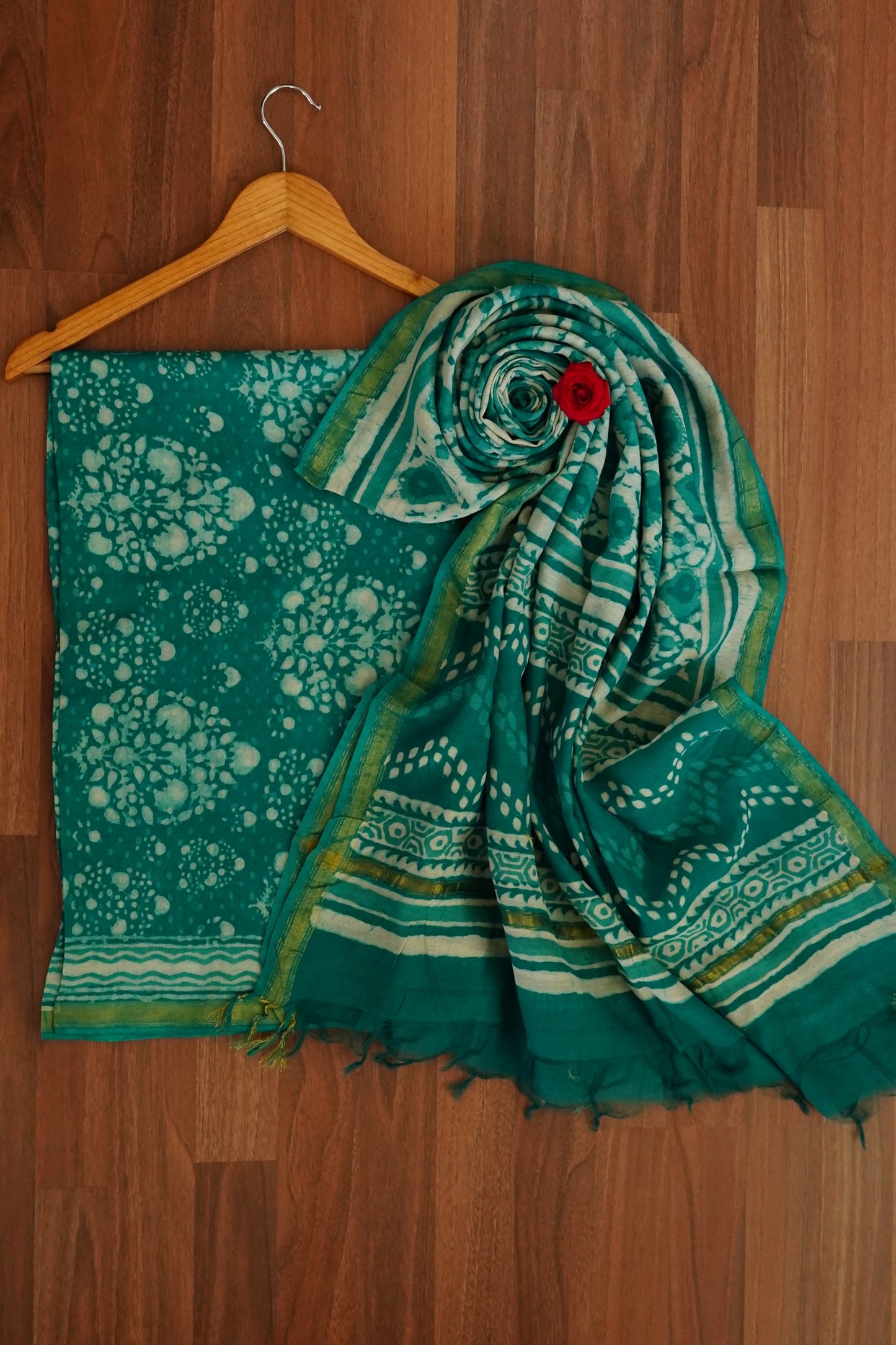 Hand Block Printed Chanderi Silk Cotton Suit Set