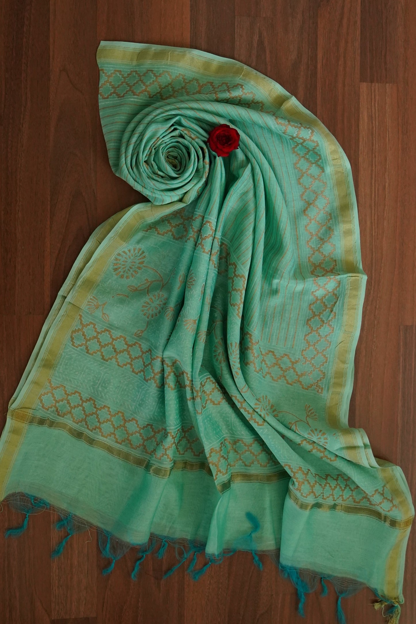 Hand Block Printed Chanderi Silk Cotton Suit Set
