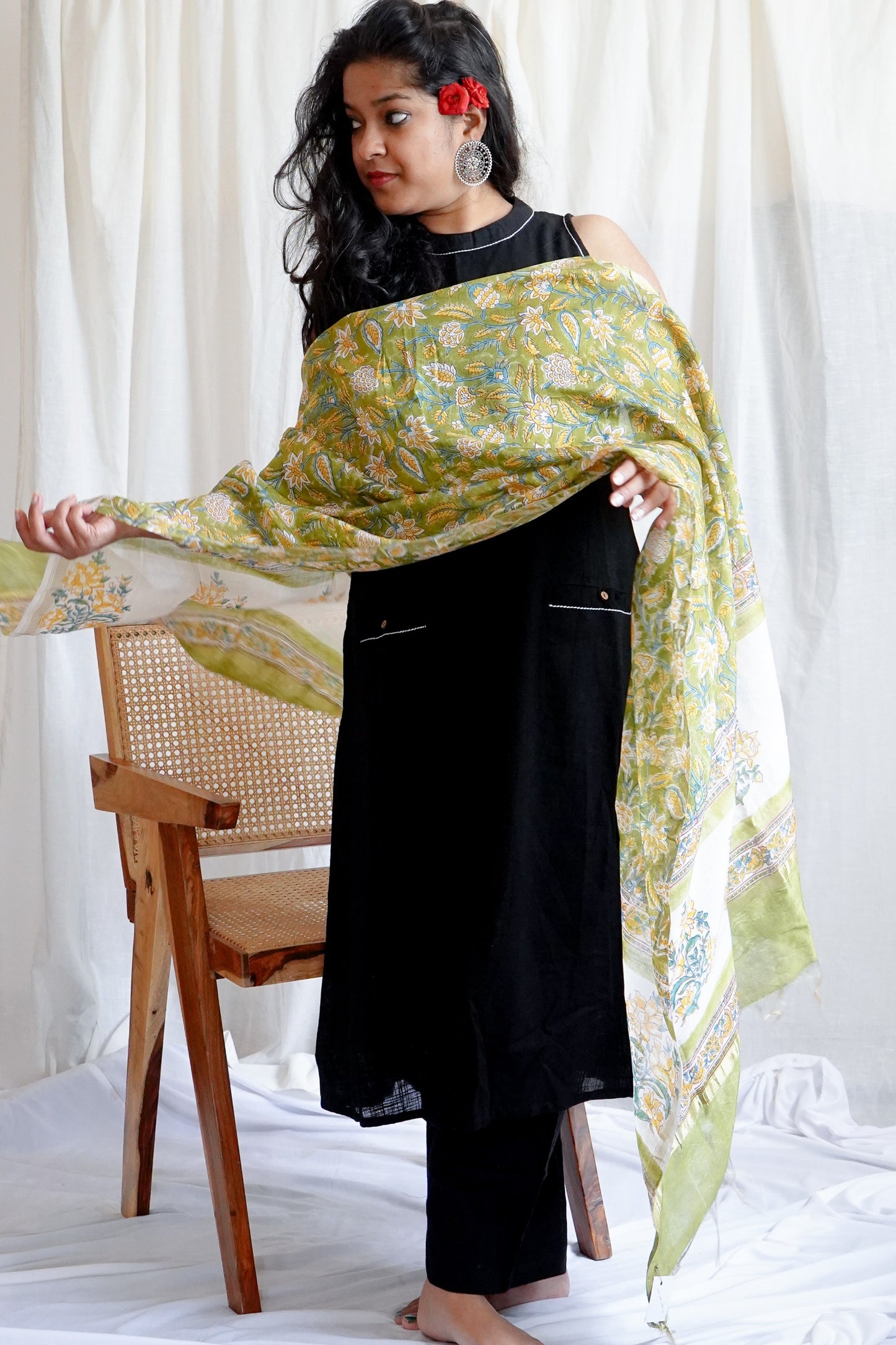 Hand Block Printed Chanderi Silk Cotton Dupatta